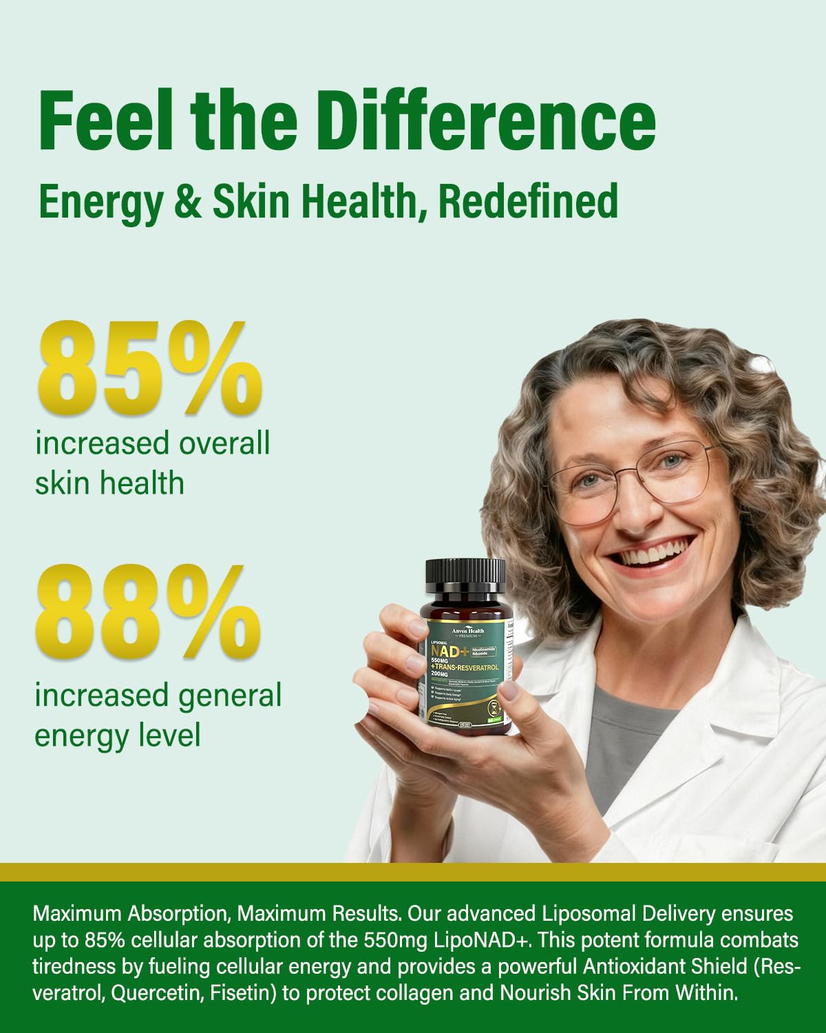 Anven Health Liposomal NAD+ Resveratrol Supplement - NMN Alternative with Trans-Resveratrol, Quercetin & Fisetin - NAD Plus for Women and Men, Cellular Energy & Healthy Aging, Non-GMO | 180 Capsules Anven Health uk supplements