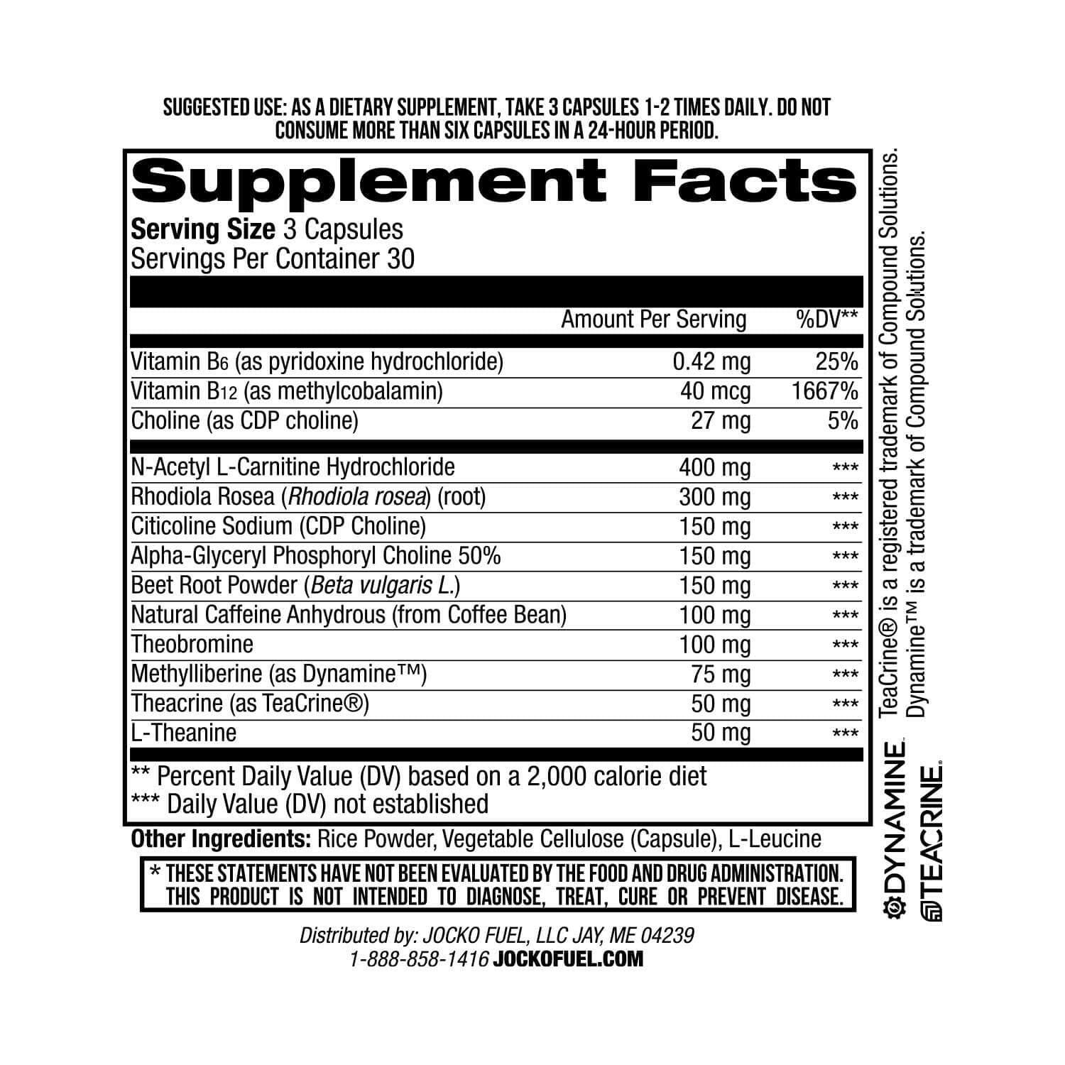 Jocko Fuel Brain Power - Nootropic Dietary Supplements for Memory & Focus wiht L Theanine, L Carnitine- Energy & Focus Supplement (90 Capsules) Jocko Fuel uk supplements