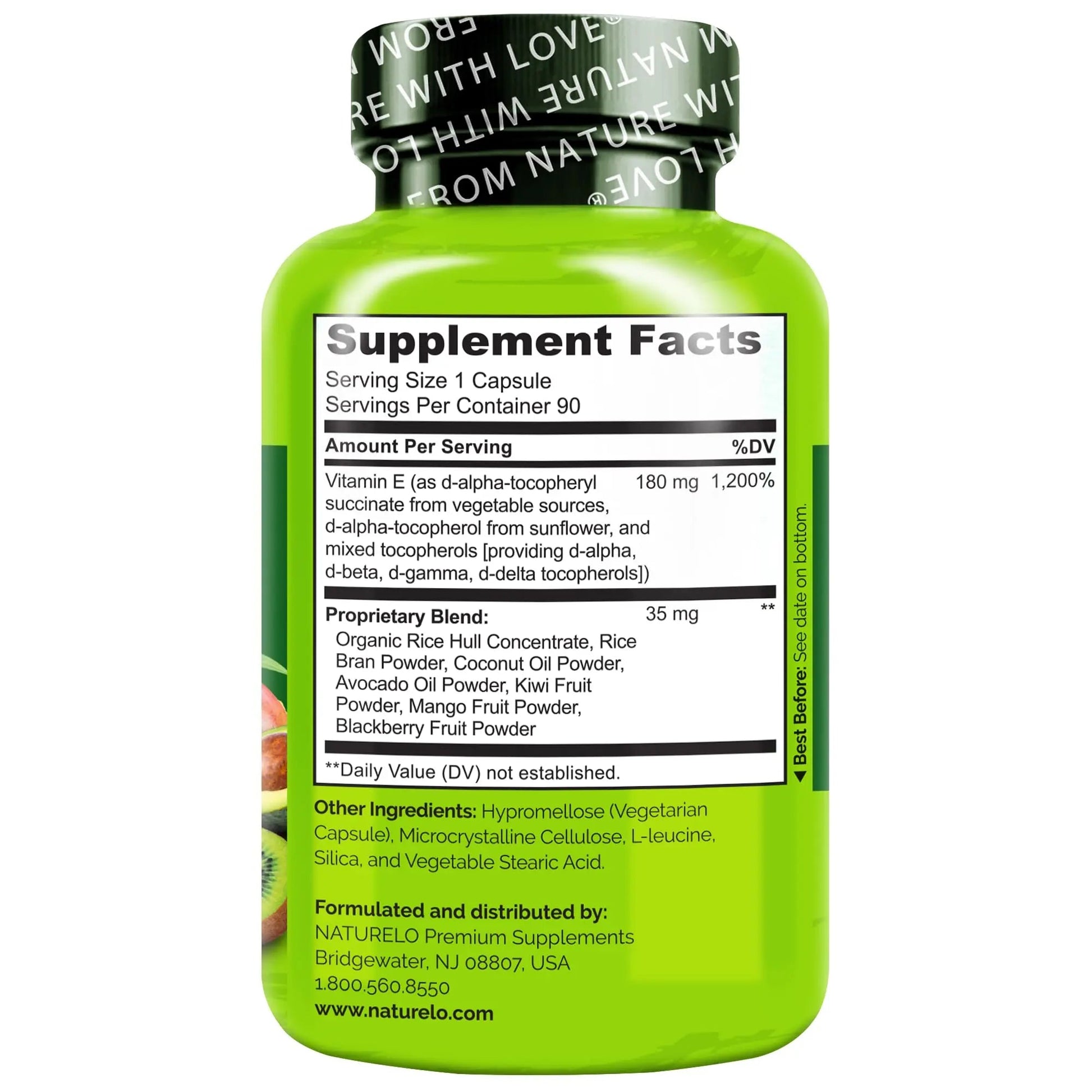 NATURELO Vitamin E Capsules 180 mg - 90 Vegan Capsules | Supports Skin, Hair, and Nails | Immune and Eye Health | NATURELO uk supplements