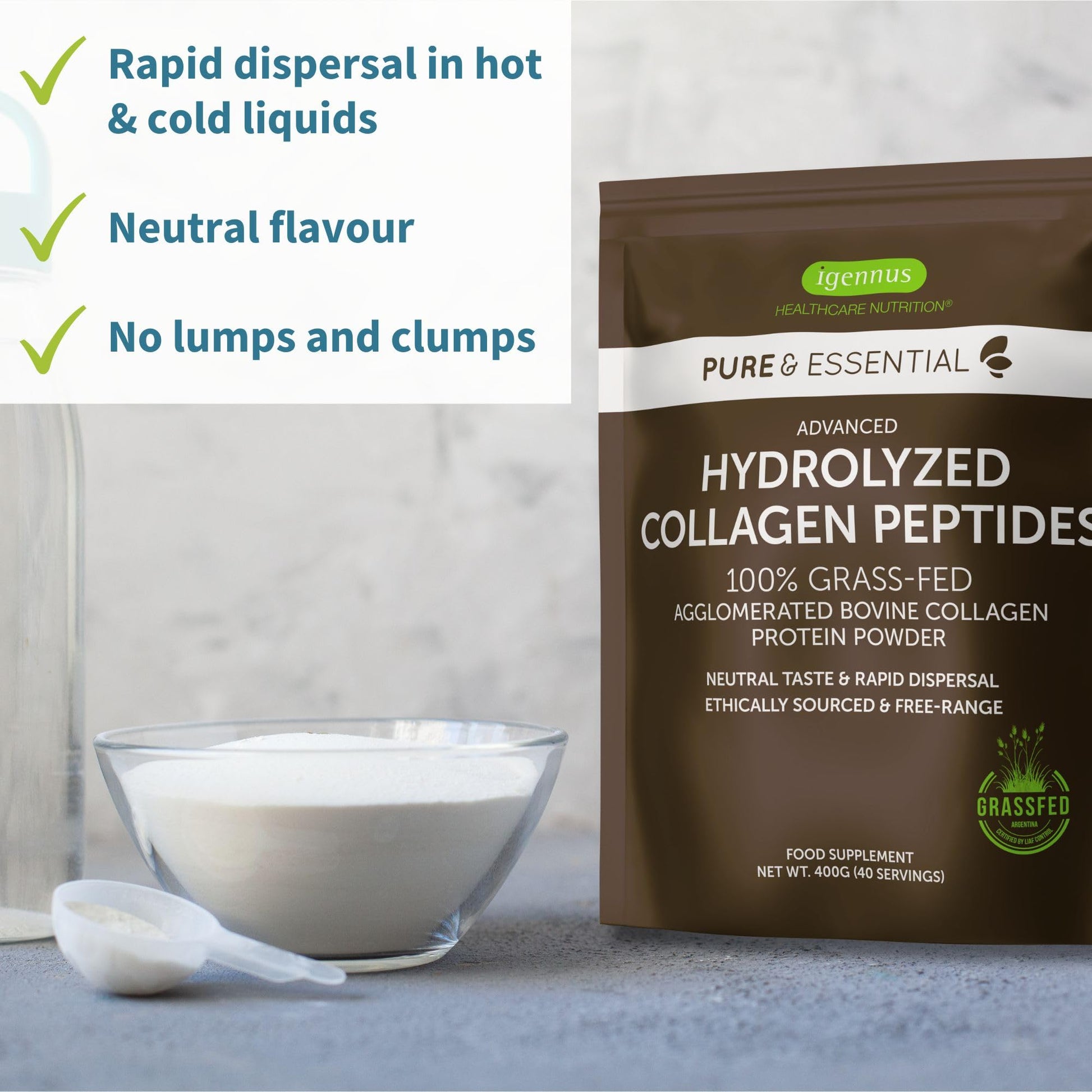 Advanced Hydrolysed Collagen Peptides, 100% Grass Fed & Ethically Sourced Igennus Healthcare Nutrition uk supplements