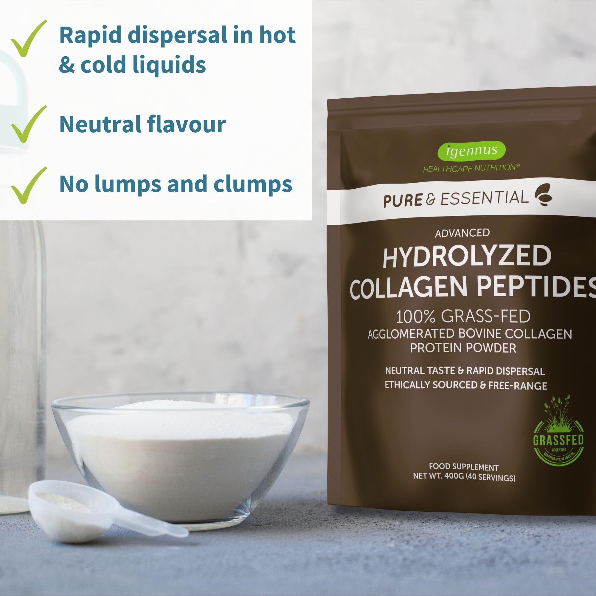 Advanced Hydrolysed Collagen Peptides, 100% Grass Fed & Ethically Sourced Igennus Healthcare Nutrition uk supplements