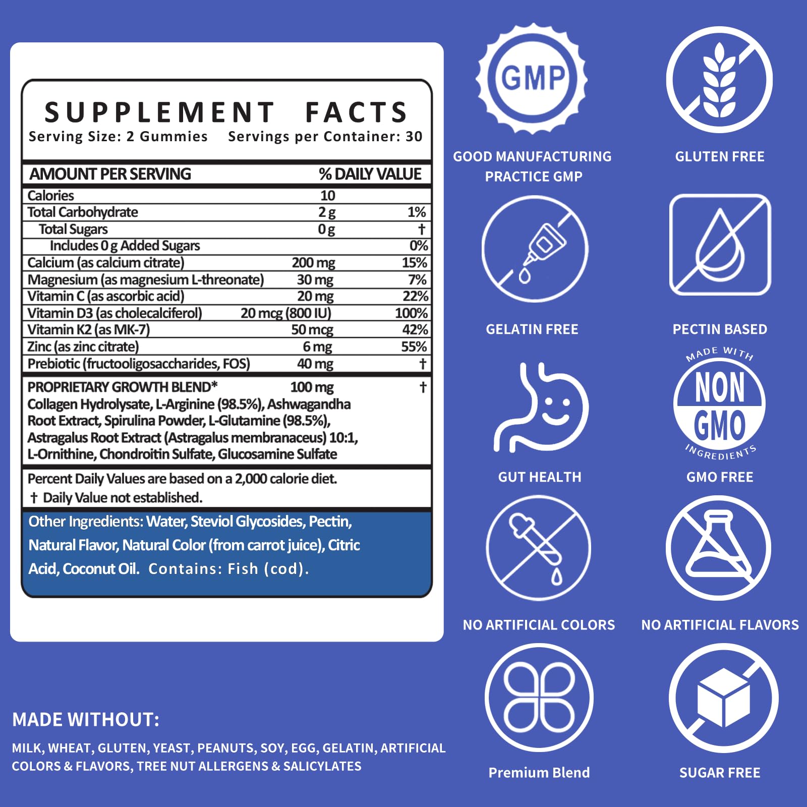Height Growth Gummies for Kids & Teens – Sugar Free – Calcium, Prebiotic FOS, Magnesium, Vitamin D3, K2, Zinc, Ashwagandha – Bone Strength, Gut Health & Height Support Multivitamin – Strawberry Flavor CheeryLeaf uk supplements