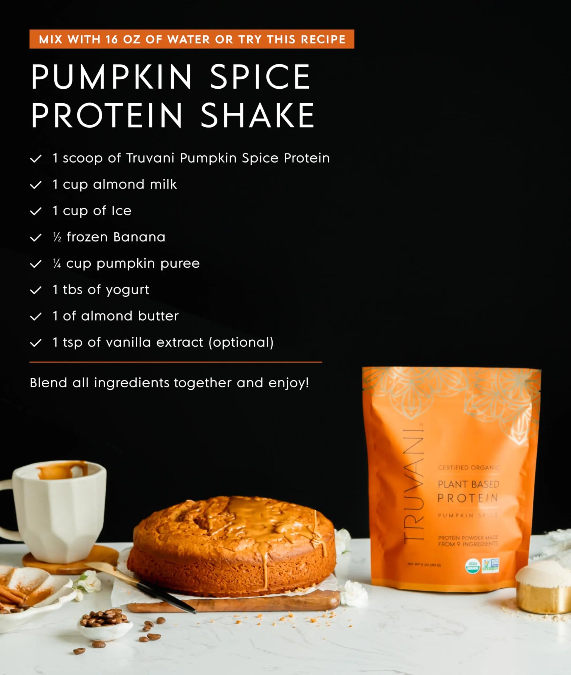 Truvani Vegan Pea Protein Powder | Pumpkin Spice | 20g Organic Plant Based Protein | 20 Servings | Keto | Gluten & Dairy Free Truvani uk supplements