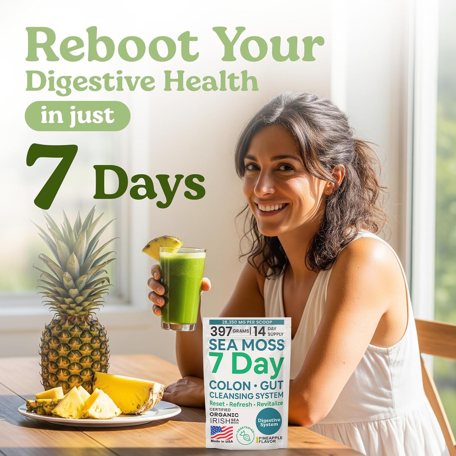 Atlantic Naturals Sea Moss 7-Colon Cleanse Powder | Formulated with Psyllium Husk, Fiber, & Senna Powder | Supports Immune & Gut Health for Women & Men, Pineapple Flavor Drink Mix, 14 oz Atlantic Naturals uk supplements