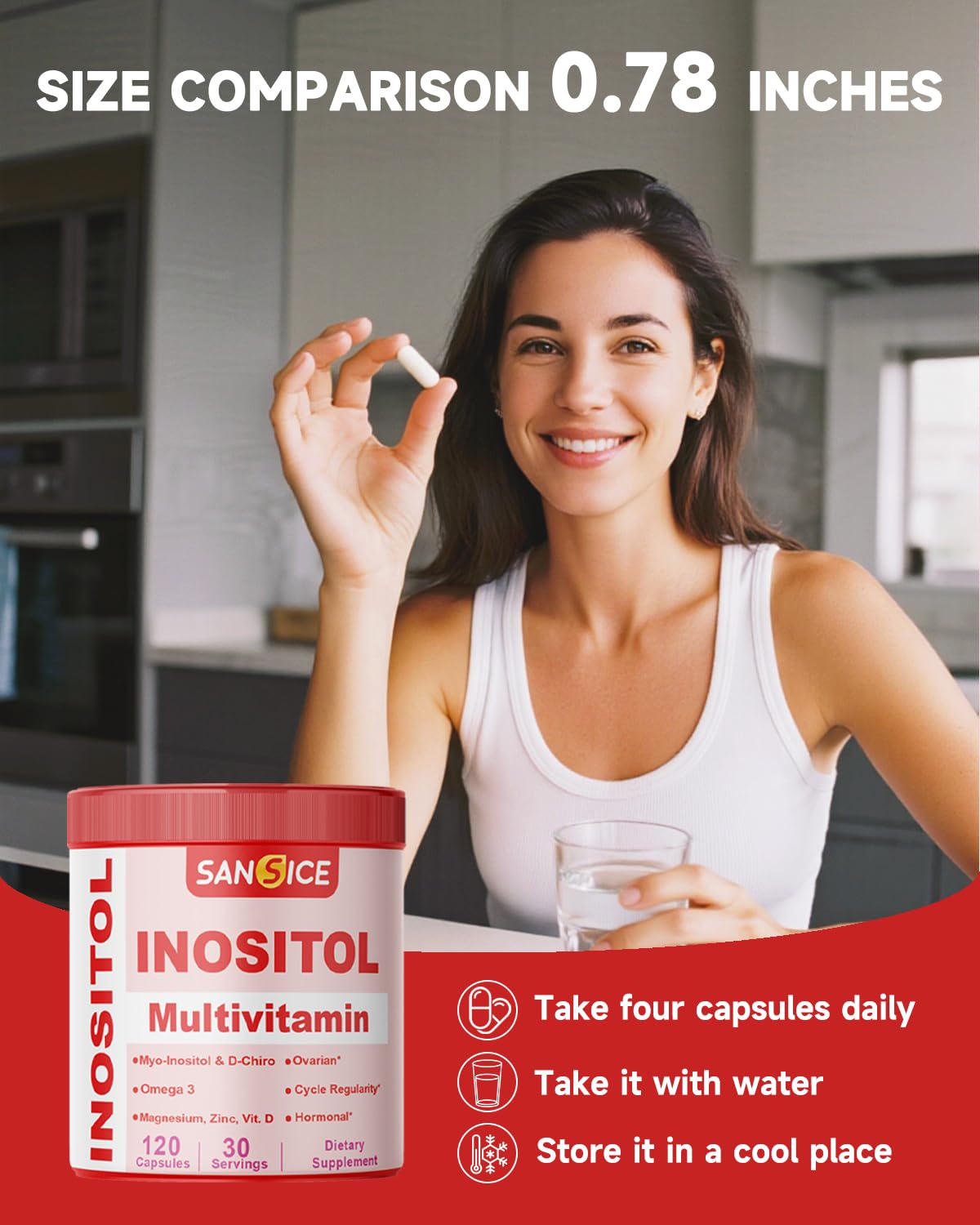 SANSICE Myo & D-Chiro Inositol Multivitamin Capsules, 2000mg Myo-Inositol & 50mg D-Chiro Inositol 40:1 Blend, Vitamin B8 Supplement for Female Hormone (120 Capsules) SANSICE uk supplements