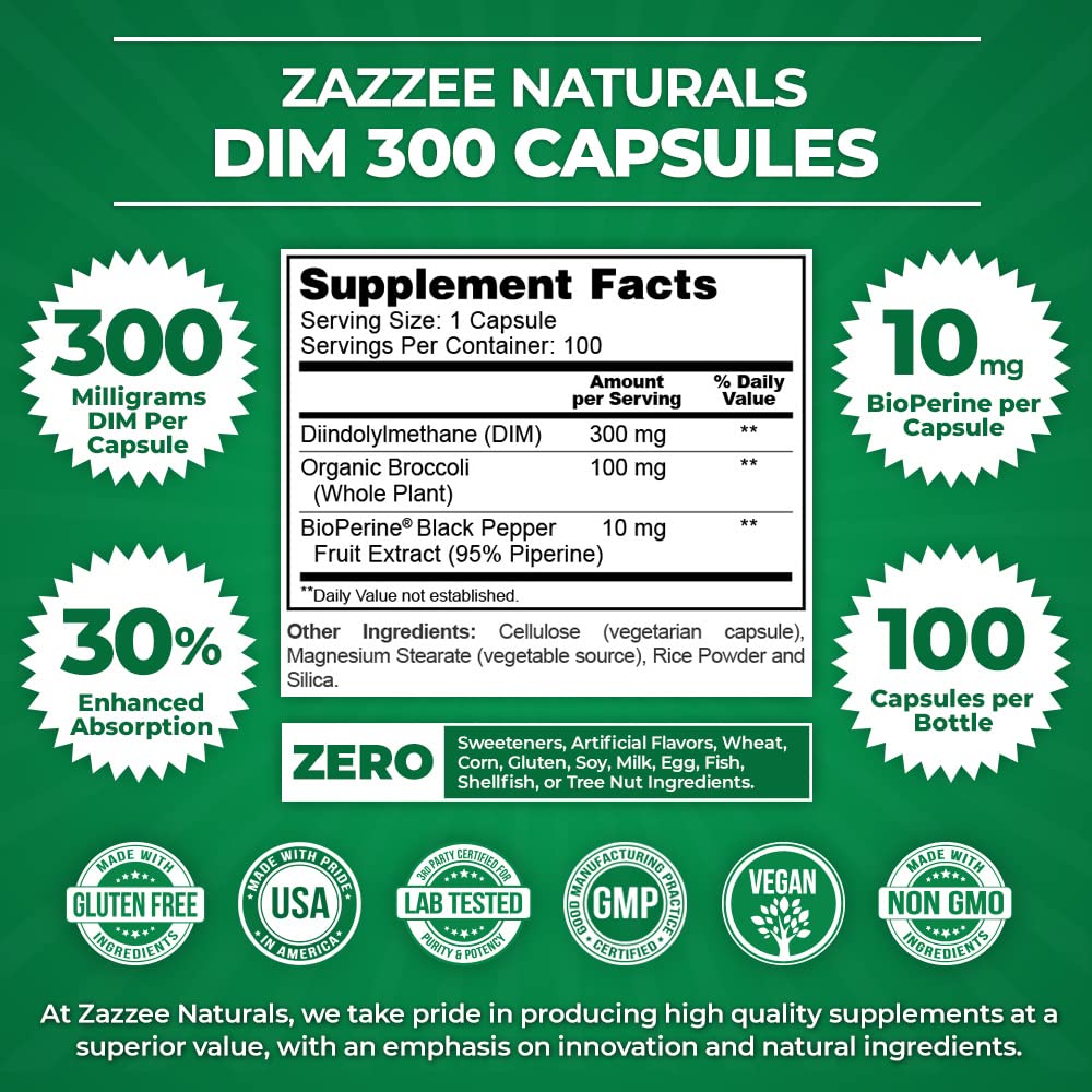 Zazzee Extra Strength DIM 300, 10 mg BioPerine and 300 mg DIM per Capsule, 100 Vegan Zazzee uk supplements