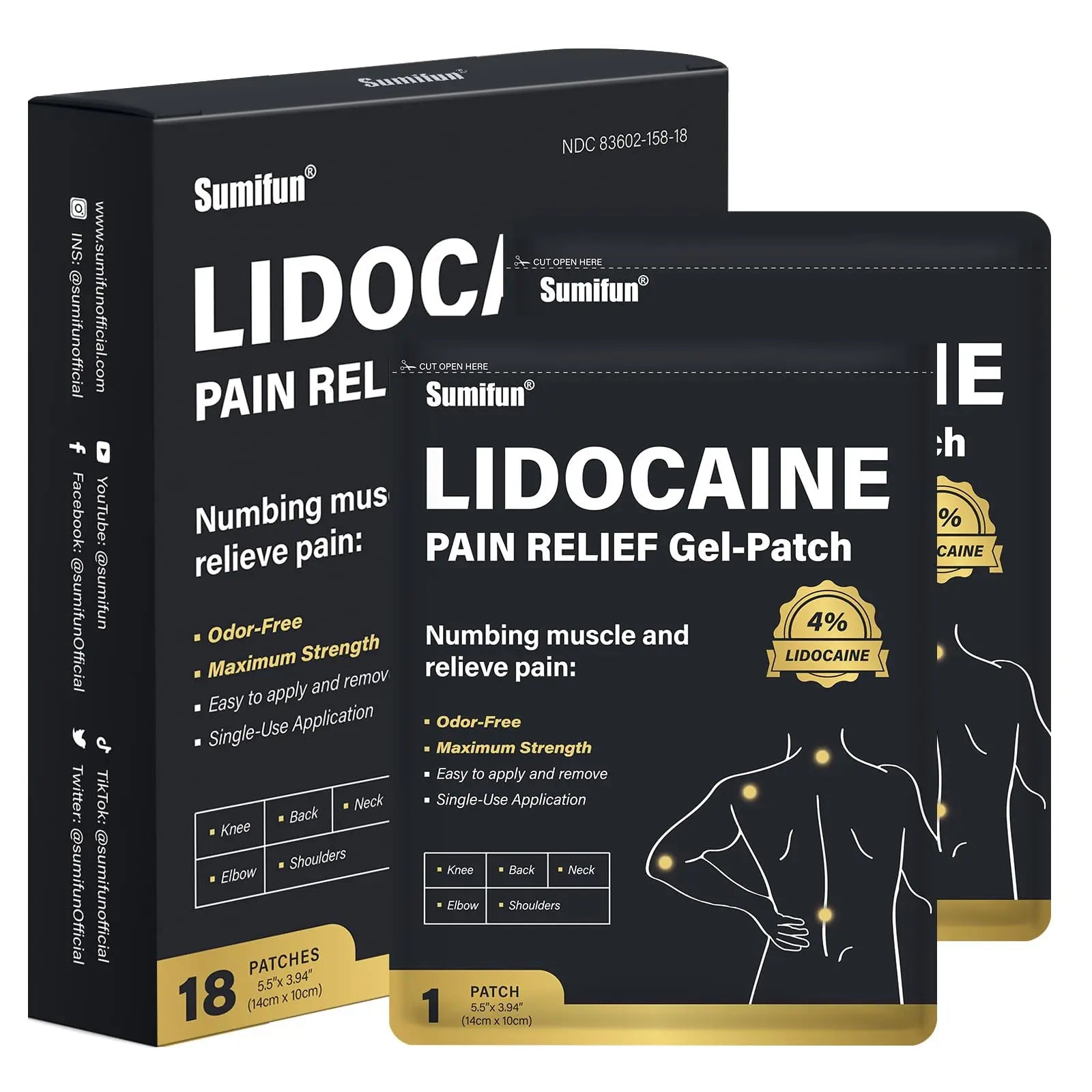 Sumifun 4% Lidocaine Patches, Long Lasting Plaster Patch for Knee, Shoulder, Muscle, Joints with Natural Ingredients, Extended Patch with Lidocaine (Large, Count, 18) Sumifun uk supplements