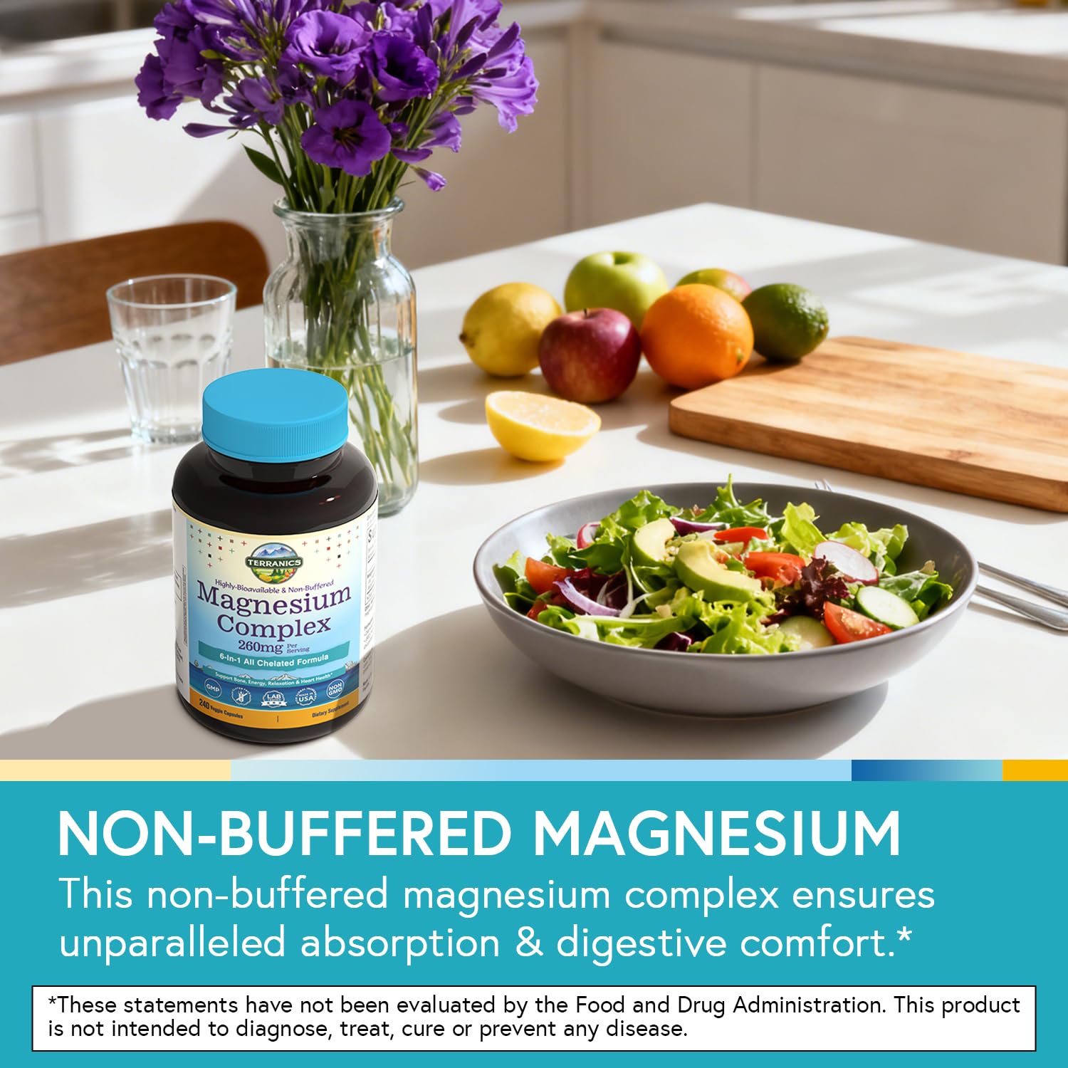 Terranics Magnesium Complex, 6-in-1, High Absorption, Glycinate, Citrate, Aspartate, Gluconate, Calmness, Heart, Bone, 240 Capsules, Non-Buffered Terranics uk supplements
