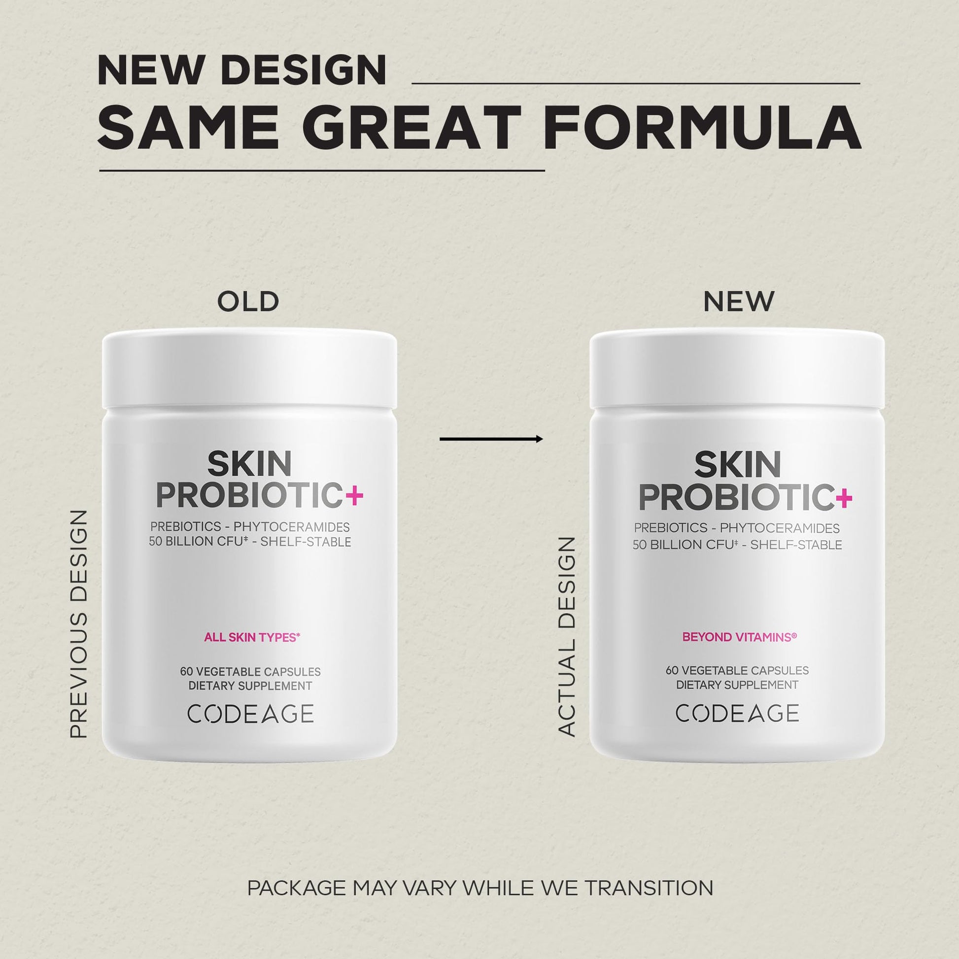Codeage Skin Probiotics + Prebiotics - Skin Care Routine Supplement - 50 Billion CFU - Ayurvedic Botanical Herbs - Face Probiotics - Shelf Stable Cleanser, Non-GMO, Vegan - 60 Capsules Codeage uk supplements