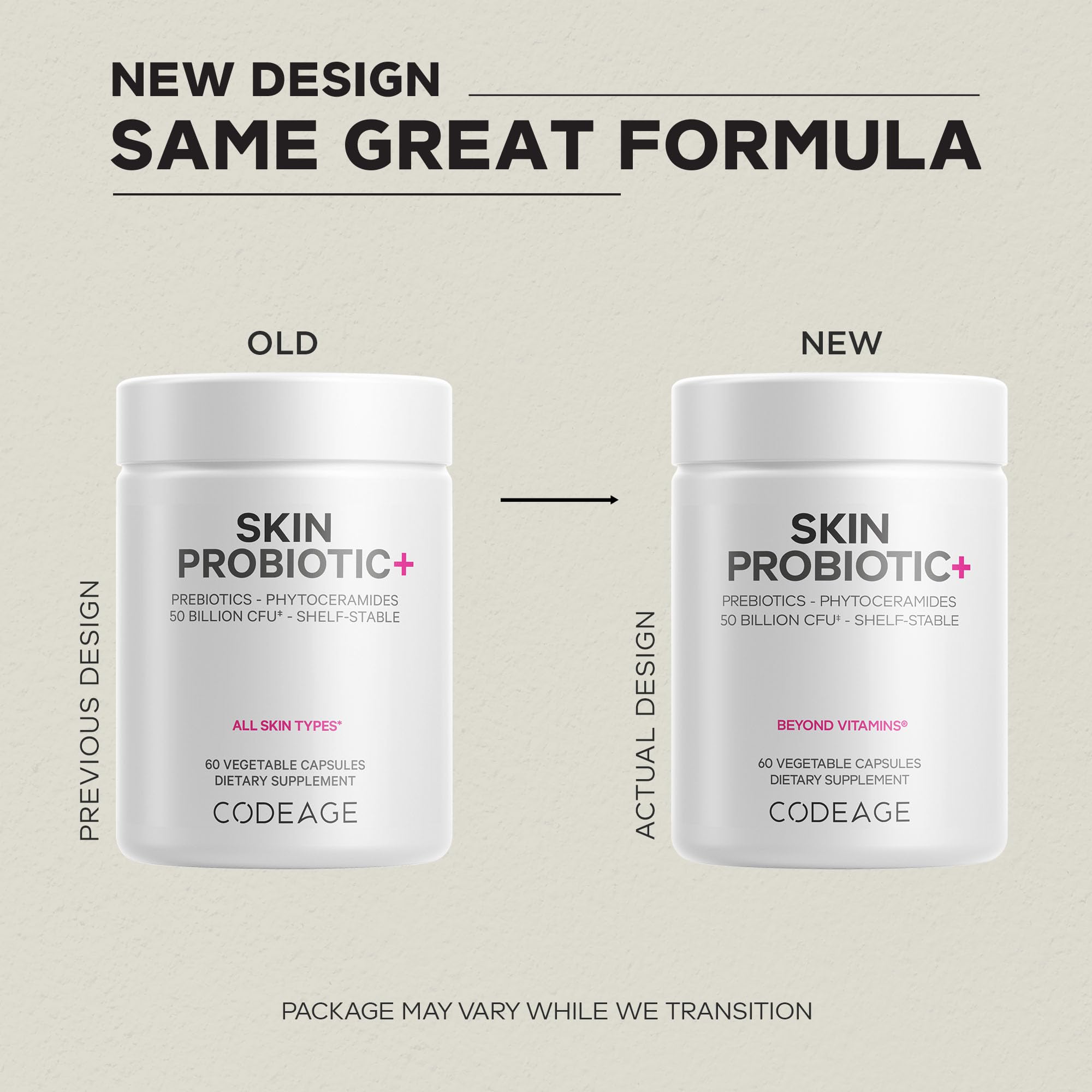 Codeage Skin Probiotics + Prebiotics - Skin Care Routine Supplement - 50 Billion CFU - Ayurvedic Botanical Herbs - Face Probiotics - Shelf Stable Cleanser, Non-GMO, Vegan - 60 Capsules Codeage uk supplements