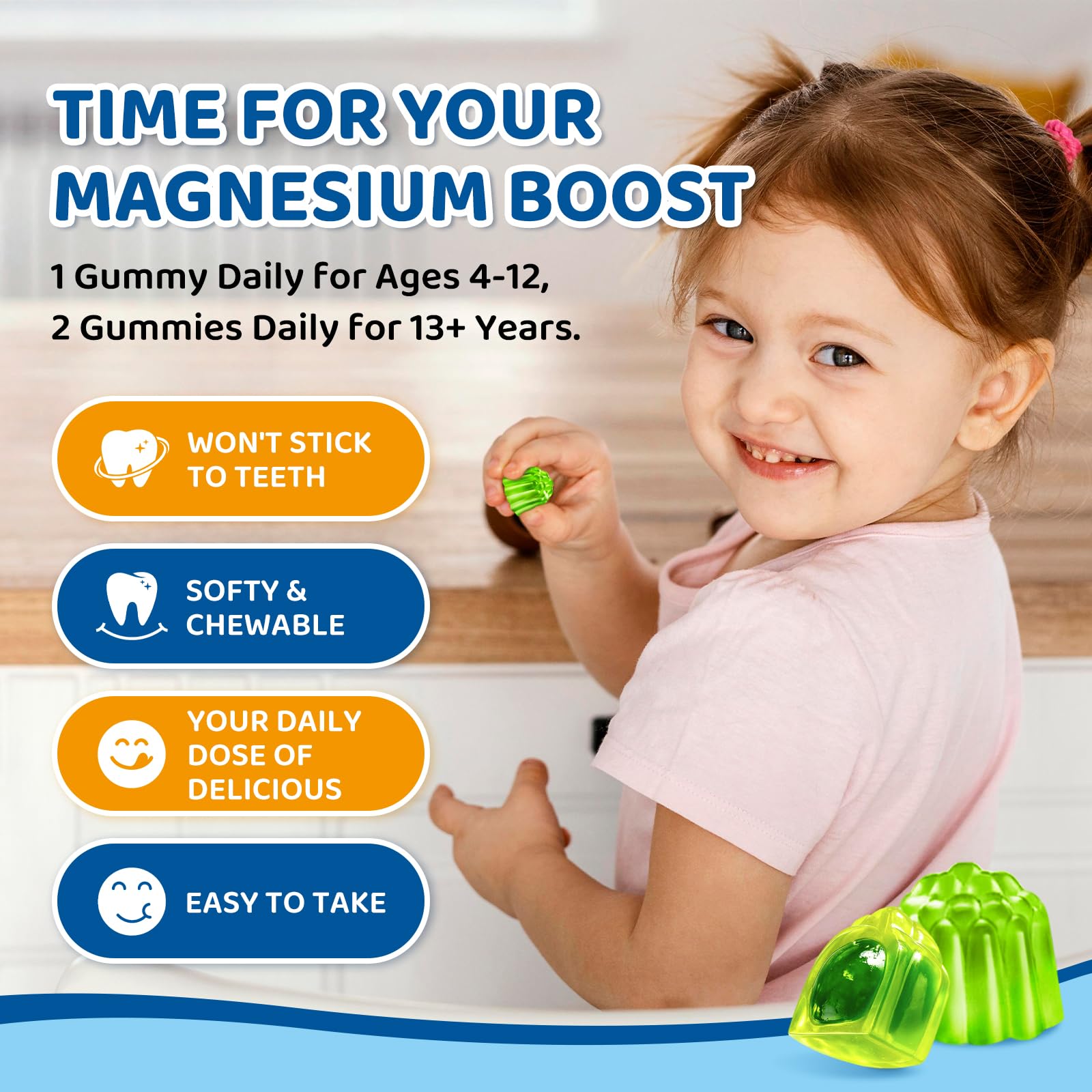 Center-Filled Magnesium Gummies for Kids 300MG - Magnesium Glycinate Gummies with L-theanine, Omega-3, Vitamin B6, D for Kids & Adults, Supplement for Sleep, Calm & Muscle Relaxation - Apple & Kiwi CNCHEF uk supplements