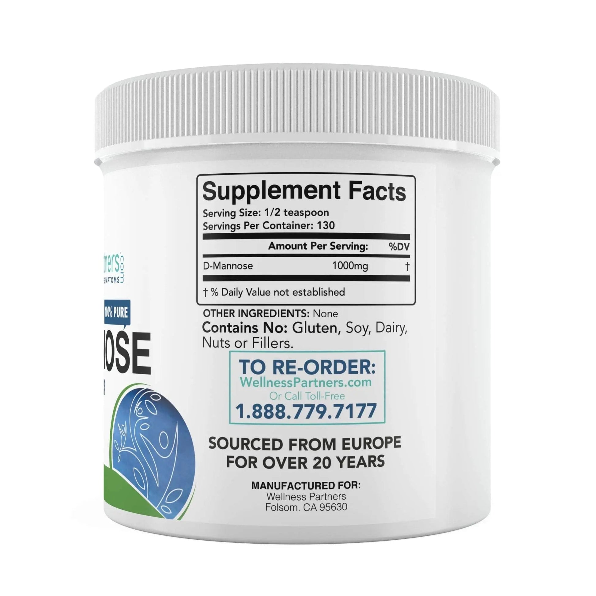 Now New UTI-Slip D Mannose Non GMO Organic Source Powder 130g jar. WellnessPartners uk supplements
