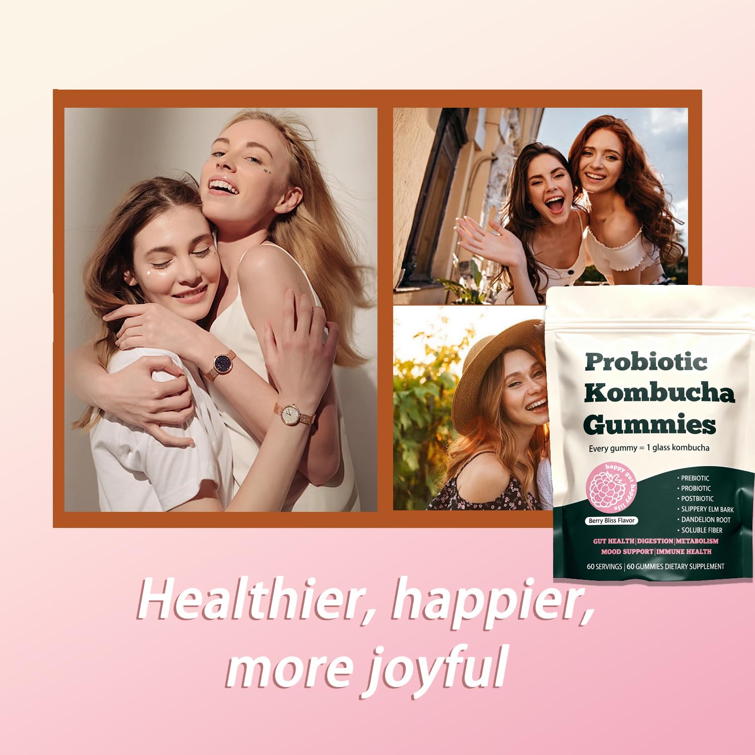 Glo Vous Probiotic Kombucha Gummies – 60 Gummies, with Prebiotics, Postbiotics & Fiber,Includes Slippery Elm, Dandelion Root & MCT Oil,Supports Digestive Health, Bloating Relief & Gut Support Glo Vous uk supplements