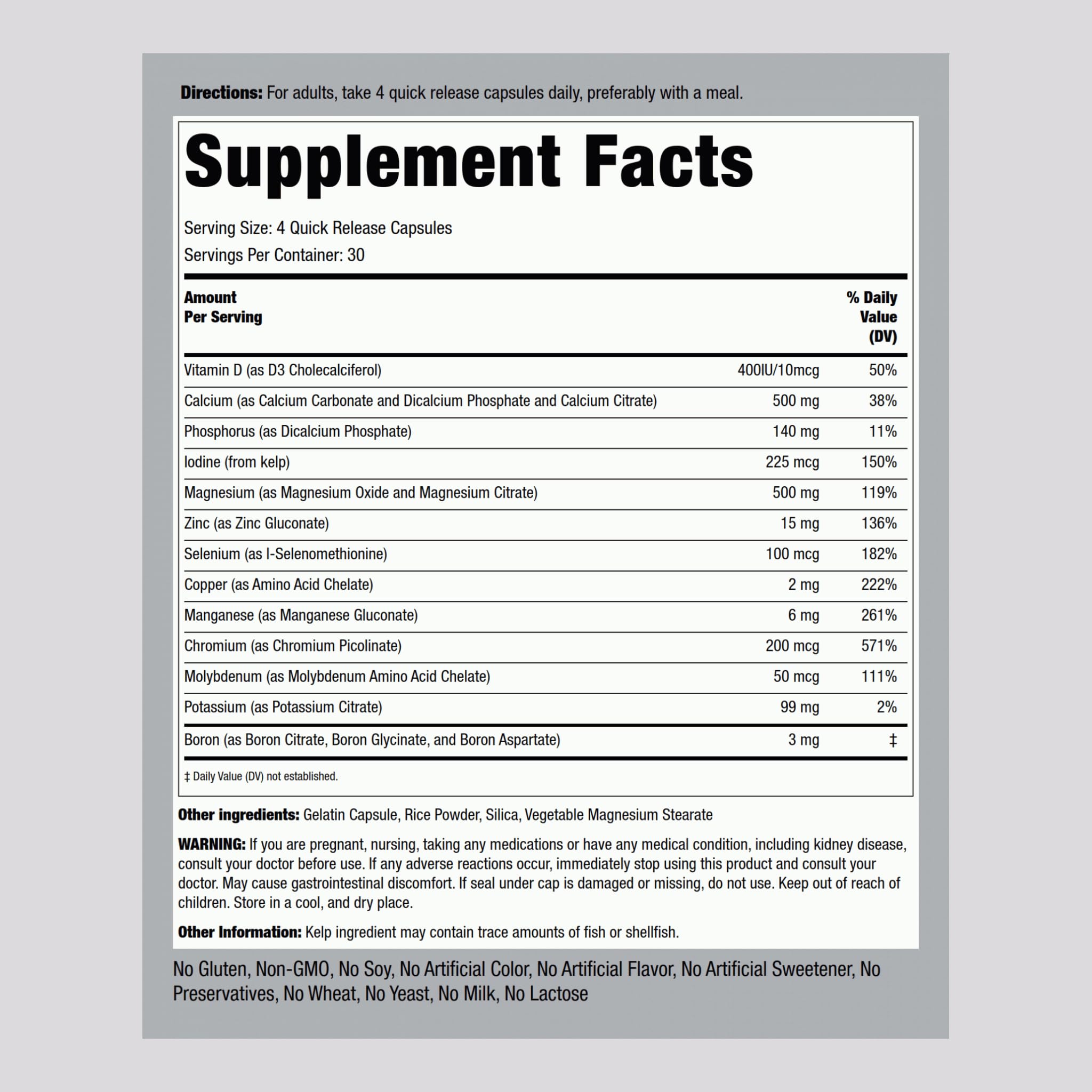 Piping Rock Mega Multi Mineral Chelated Supplement | 120 Capsules | for Men and Women | Iron Free | Non-GMO, Gluten Free Piping Rock uk supplements