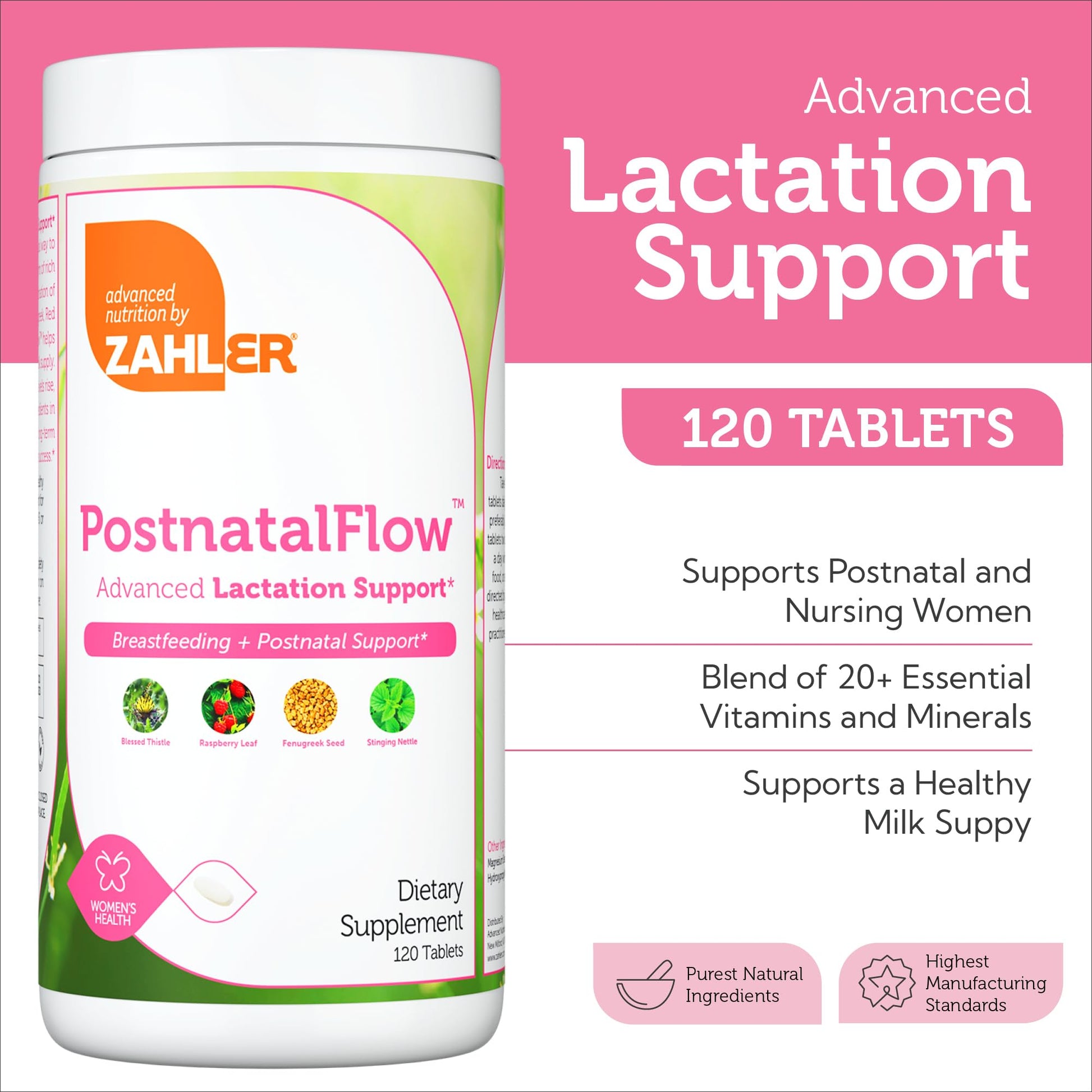 Zahler Postnatal Flow for Advanced Lactation Support, Breastfeeding + Postnatal Support, 120 Tablets. Zahler uk supplements