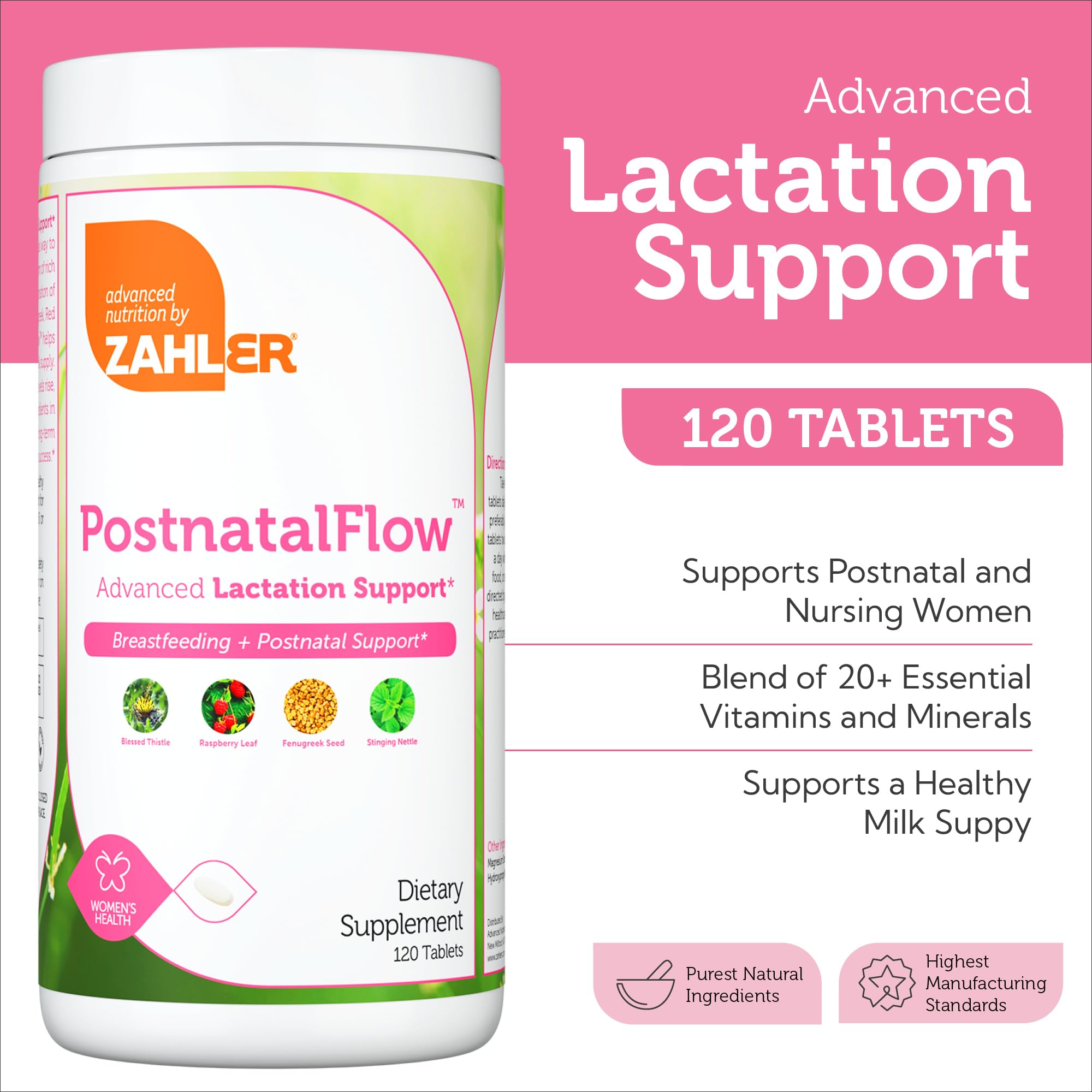 Zahler Postnatal Flow for Advanced Lactation Support, Breastfeeding + Postnatal Support, 120 Tablets. Zahler uk supplements
