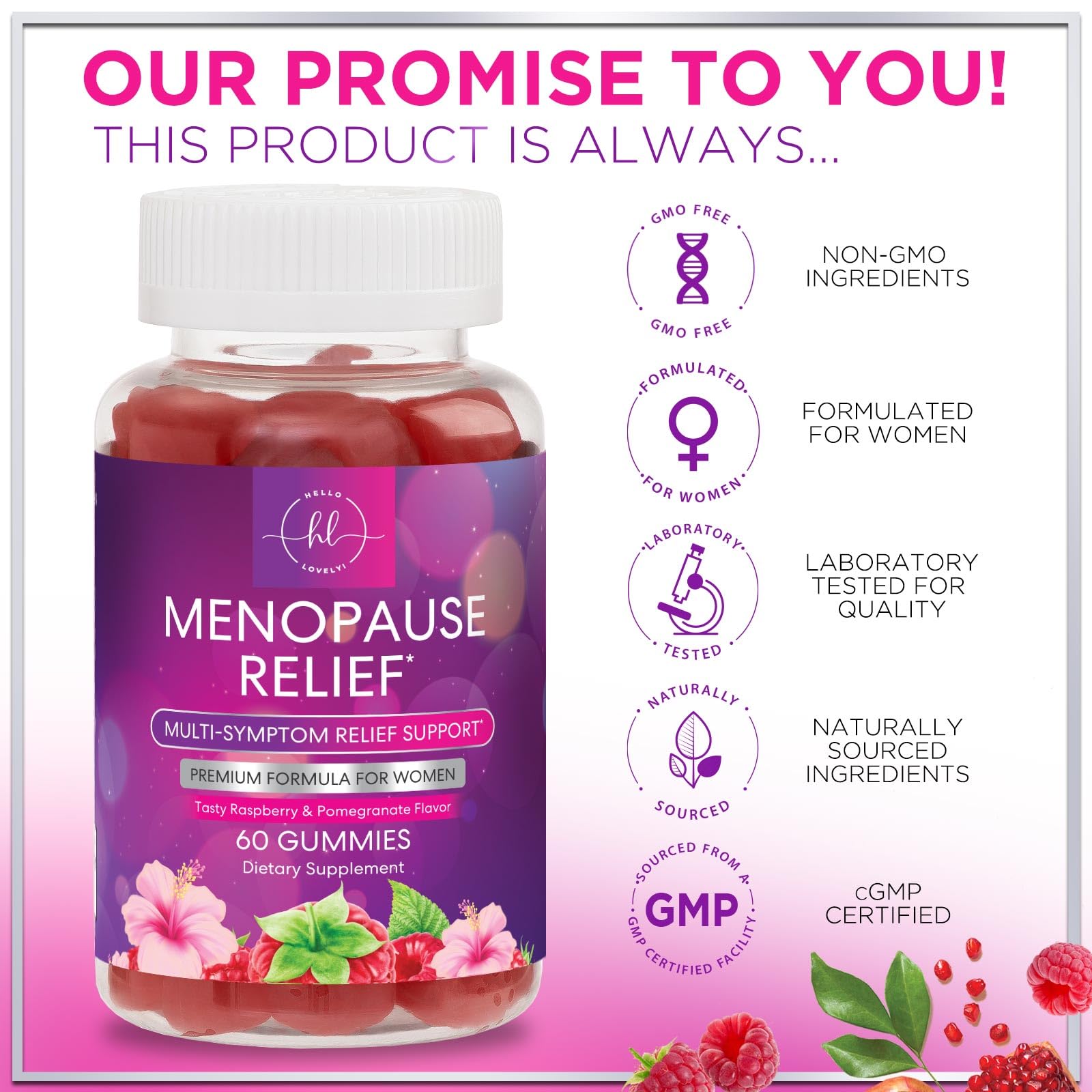 Menopause Supplements for Women - Complete Natural Mild Hot Flashes & Night Sweats Support, Multi Benefit Menopause Relief Gummy, Support for Balance & Energy, Gluten-Free & Non-GMO - 60 Gummies Hello Lovely! uk supplements