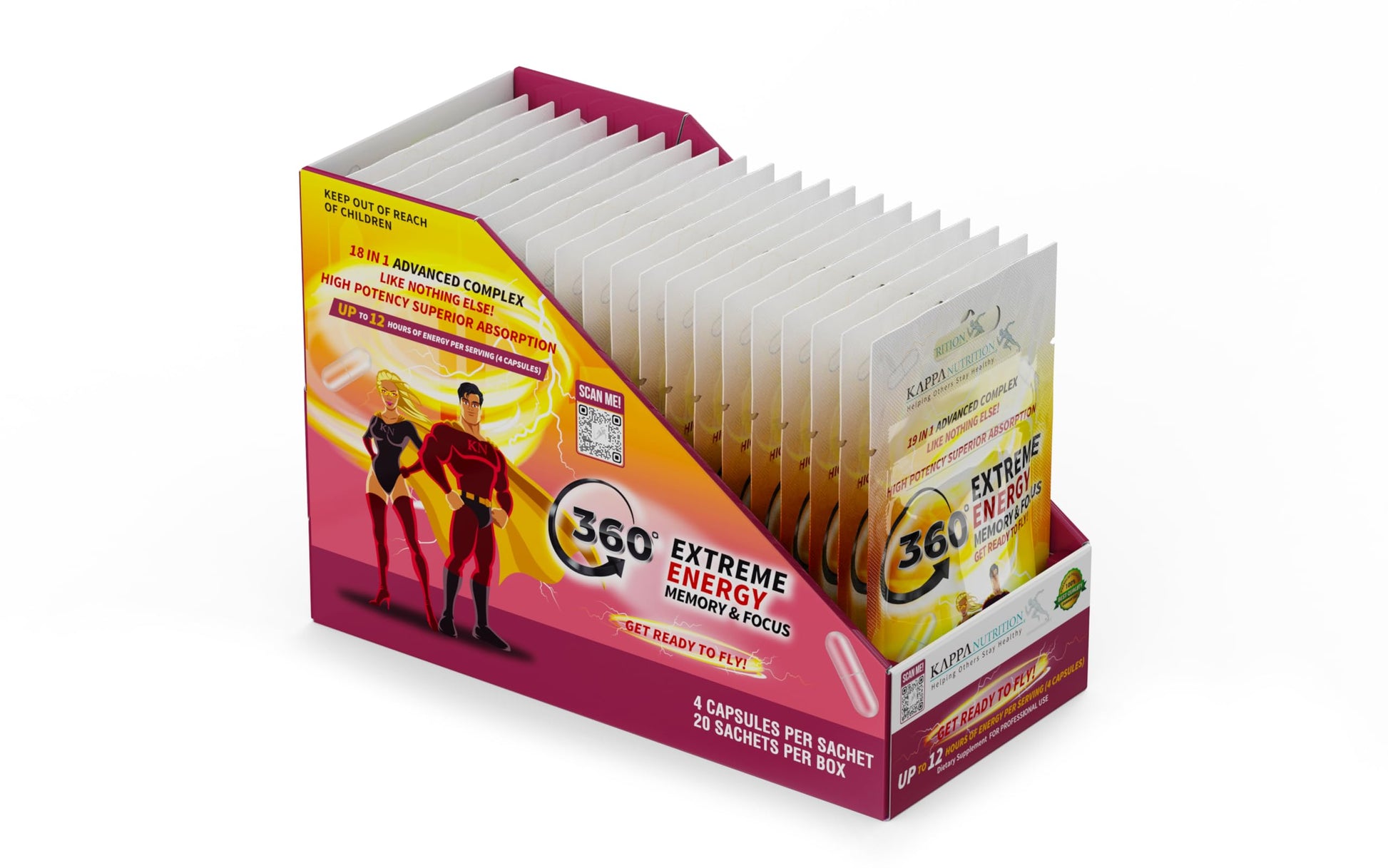 360 Extreme Energy, Memory & Focus (1 Display 20 Sachets (4 Capsules ea) KAPPA NUTRITION uk supplements