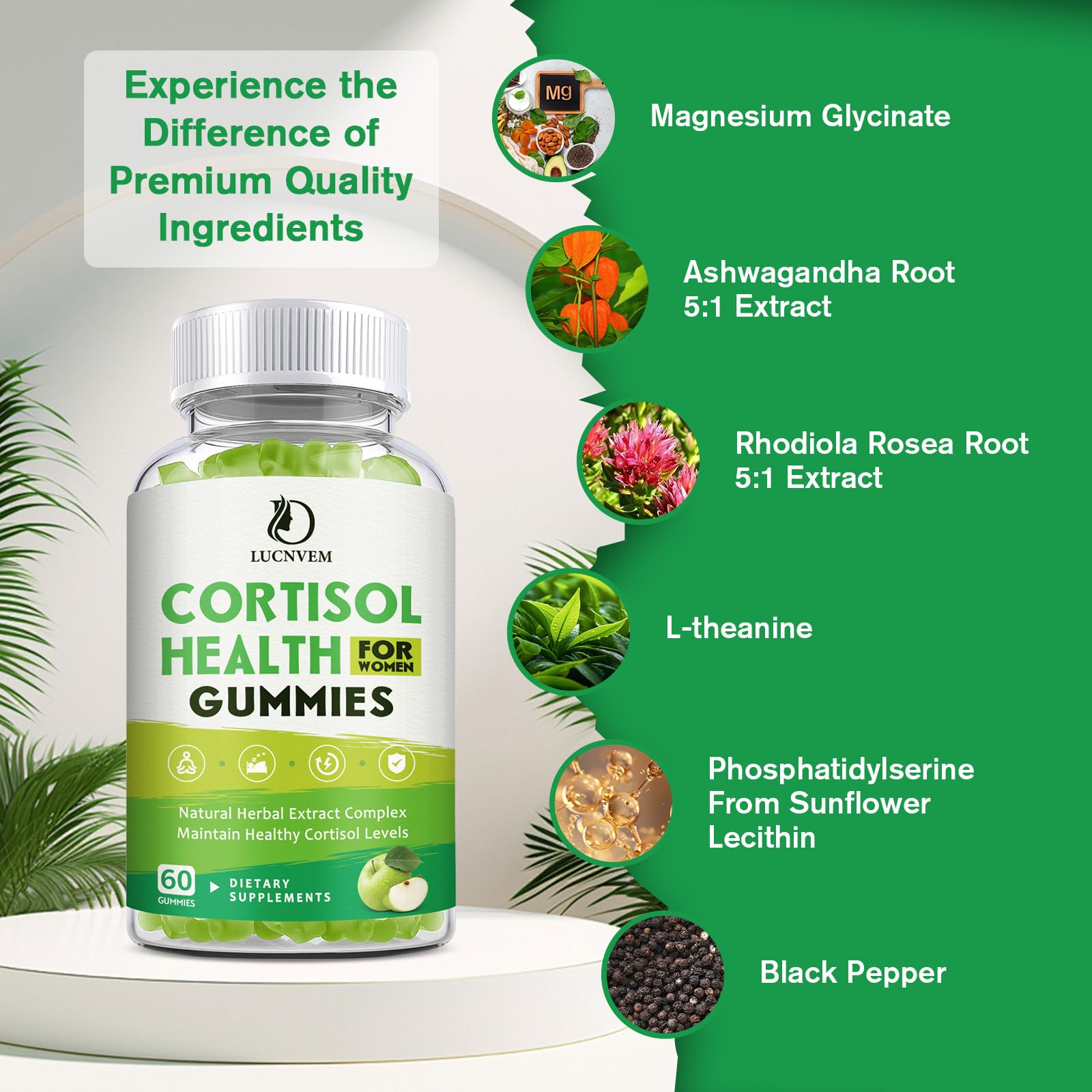 Cortisol Detox for Women Gummies, Cortisol Reducer Detox Manager, Magnesium Ashwagandha Rhodiola Rosea Herbal Complex for Mood/Focus & Sleep, Maintain Healthy Cortisol Levels - 30 Day Vegan Supply LUCNVEM uk supplements