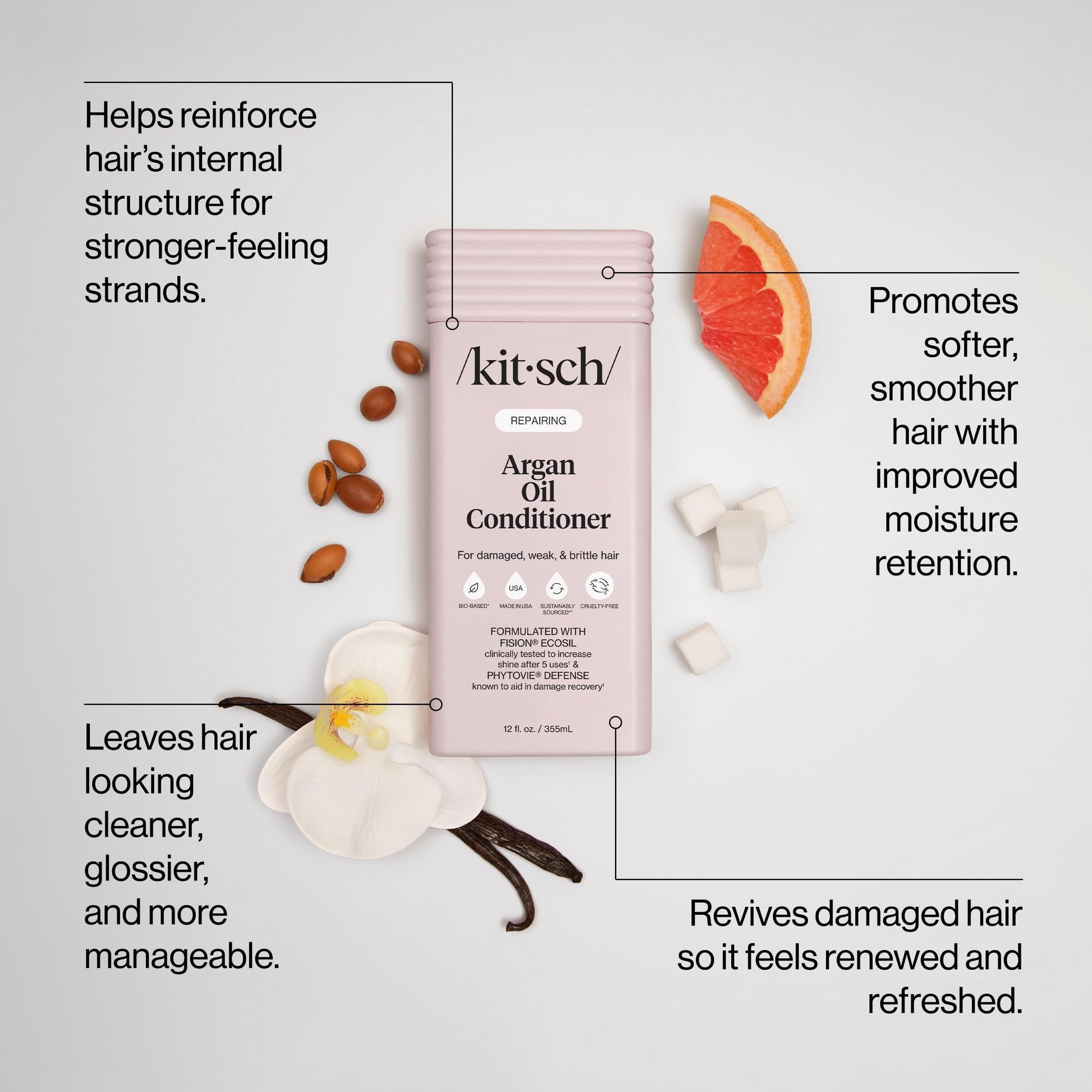 Kitsch Repairing Argan Oil Liquid Conditioner for Women & Men – Argan Oil for Hair, For Shine, Smoothness & Damage Recovery, Hair Repair – Clean, Color-Safe Hair Care - 12.3 oz Kitsch uk supplements