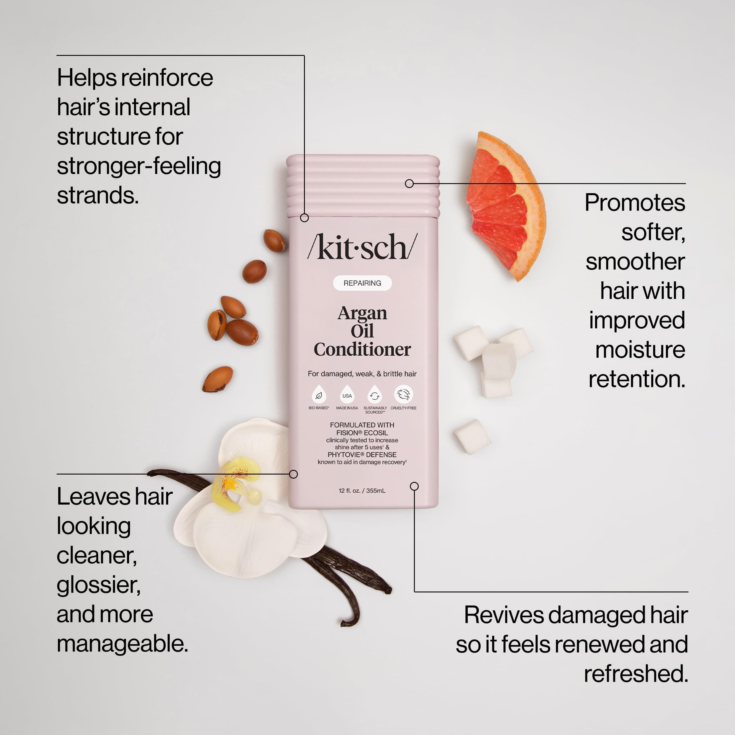 Kitsch Repairing Argan Oil Liquid Conditioner for Women & Men – Argan Oil for Hair, For Shine, Smoothness & Damage Recovery, Hair Repair – Clean, Color-Safe Hair Care - 12.3 oz Kitsch uk supplements