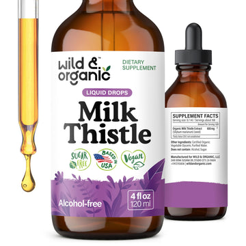 Wild & Organic Milk Thistle Liquid Drops - Liver Cleanse Detox - Silymarin Milk Thistle Supplement for Liver Support - Add to Tea - Silybum Marianum Seed Extract Tincture