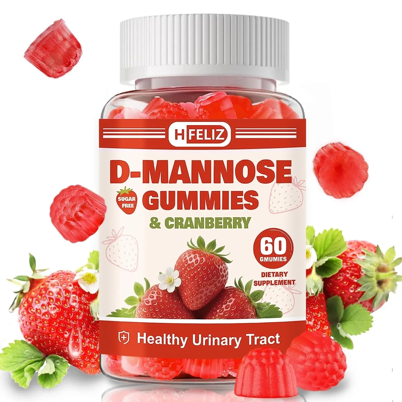 HFELIZ D Mannose with Cranberry Gummies, D-Mannose Supplements 1300mg for Women, Support Natural Urinary Tract & Bladder Health, Sugar-Free, 60 Count HFELIZ uk supplements