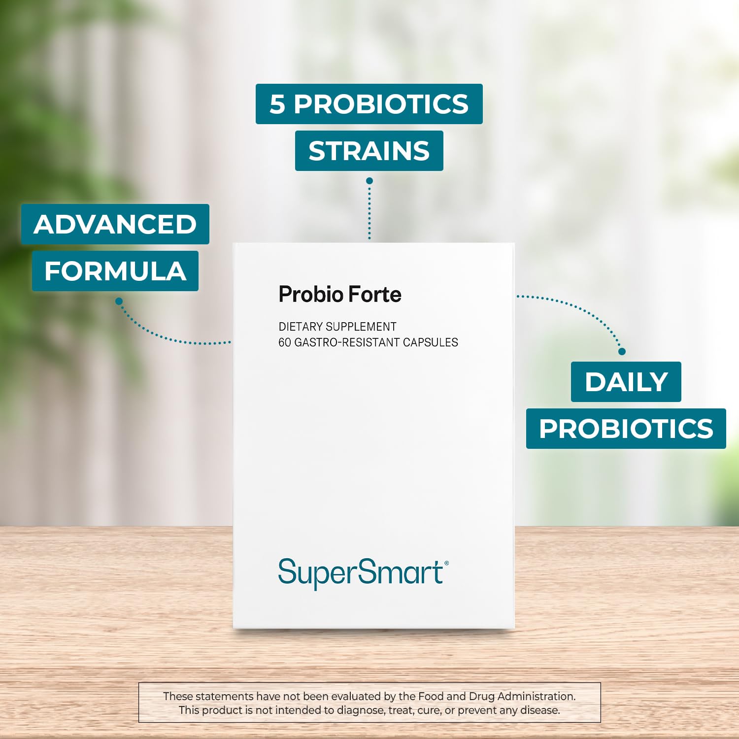 Supersmart - Probio Forte 8 Billion CFU per Capsule (Advanced Formula) - Daily Probiotics Supplement for Women & Men | Non-GMO & Gluten-Free - 60 DR Caps Supersmart uk supplements