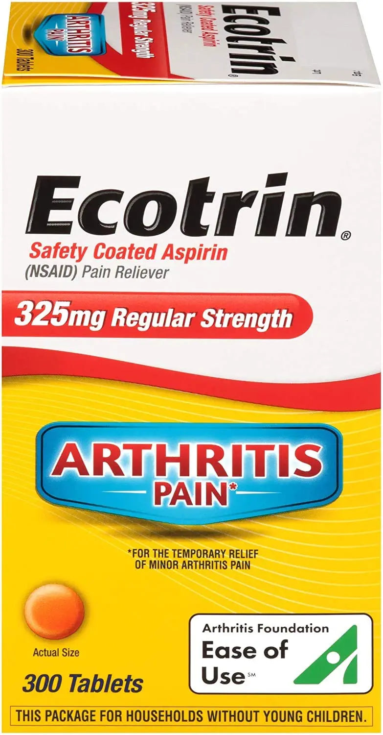 Ecotrin Regular Strength Safety Coated Aspirin | Arthritis Pain | 300 Tablets (2 Pack) Ecotrin uk supplements