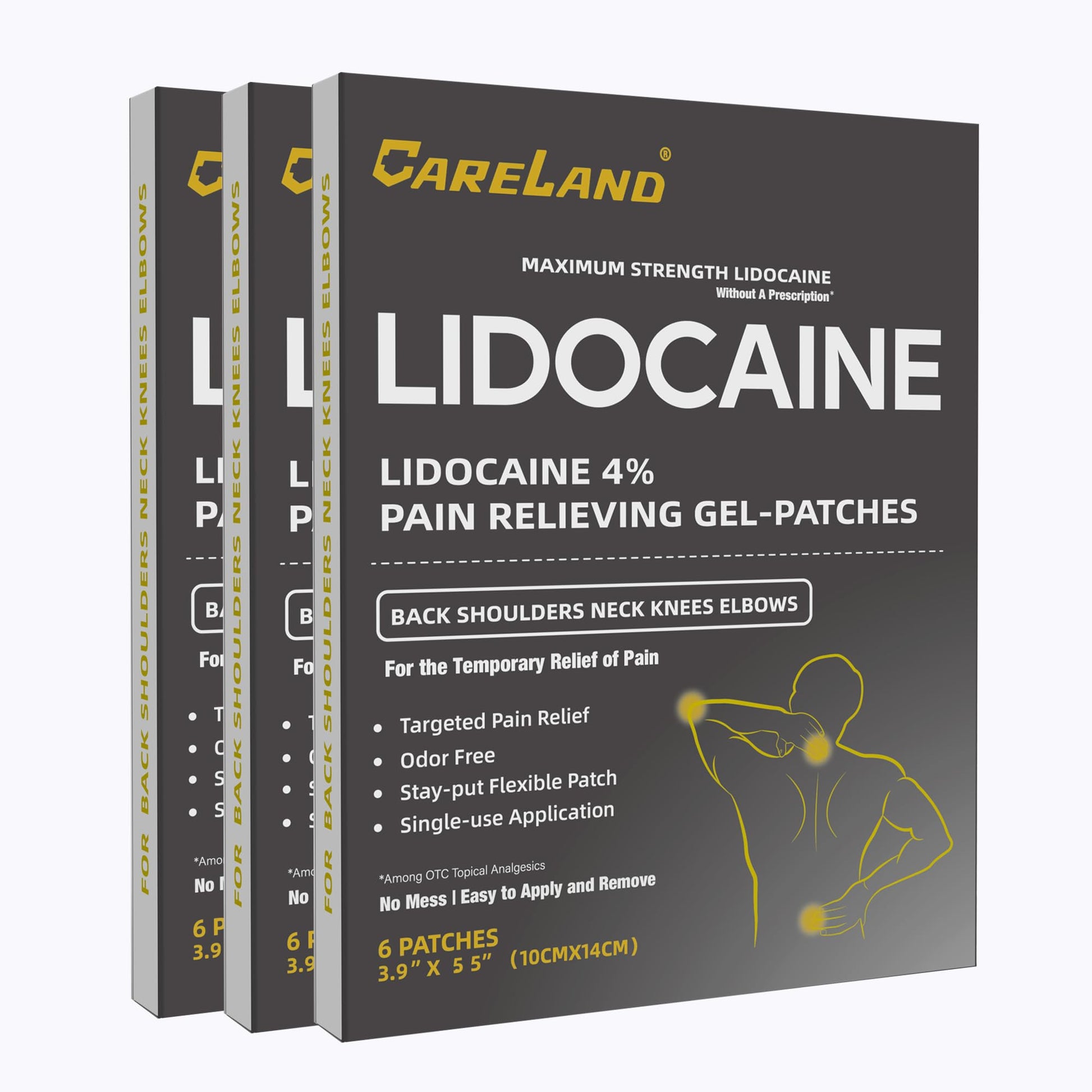 CARELAND Lidocaine Gel Patch, 18 Count Maximum Strength Pain Patches for Muscle Relief in Neck Knee Back and Shoulders Unscented Numbing Patch for Soothing Nerves, Joints CARELAND uk supplements