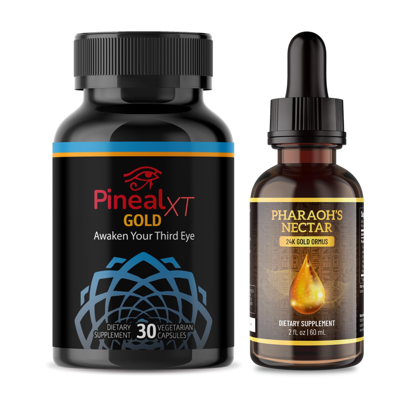 Pineal XT Gold + Pharaoh's Nectar - Pineal Gland Supplement Bundle – 24K Monoatomic Gold Ormus Drops, Pineal Gland Decalcification, Third Eye Awakening, Focus, Energy & Manifestation Nutraville uk supplements