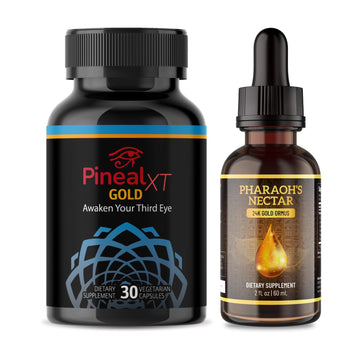 Pineal XT Gold + Pharaoh's Nectar - Pineal Gland Supplement Bundle – 24K Monoatomic Gold Ormus Drops, Pineal Gland Decalcification, Third Eye Awakening, Focus, Energy & Manifestation Nutraville uk supplements