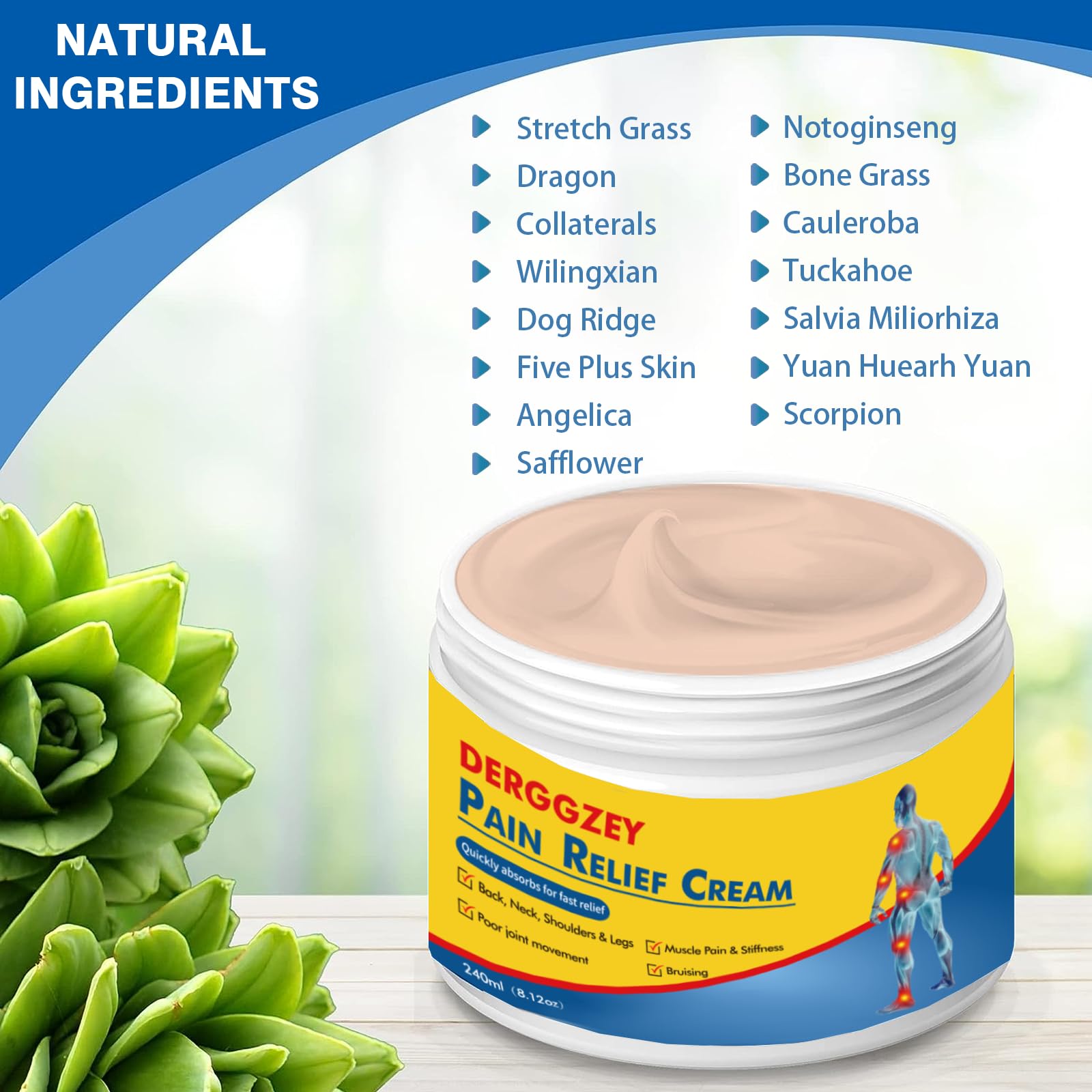Derggzey Naturals Arthritis Pain Relief Cream 8 oz - Maximum Strength Deep Penetrating for Joint, Muscle, Knee, Back, Feet, Hand, Ankle - Effective Soothing Derggzey uk supplements