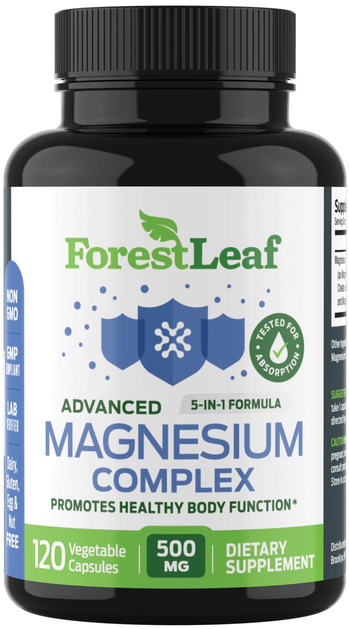 ForestLeaf Magnesium Complex for Women and Men - 500mg Magnesium Supplement for Sleep - 5-in-1 Chelated Magnesium Citrate, Bisglycinate, Malate, Taurate, Oxide (120 Ct) ForestLeaf uk supplements