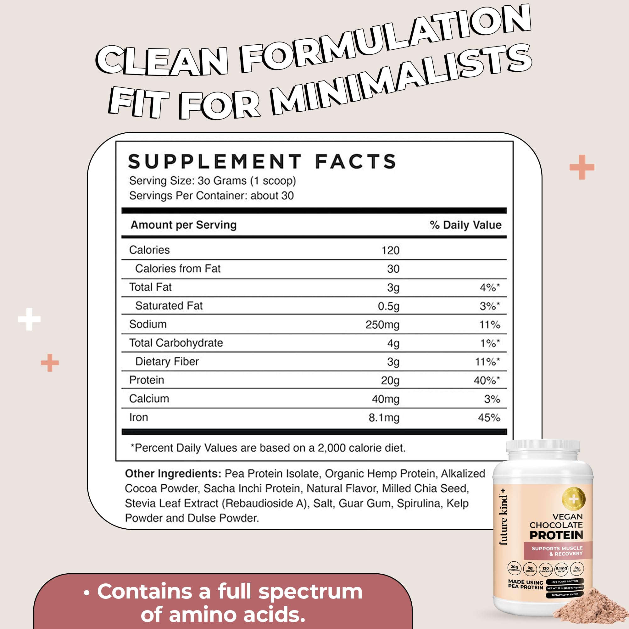 Future Kind Vegan Protein Powder, Chocolate, Pea Plant Protein for Lean Muscle with Iron & Fiber, Whey-Free, Sugar-Free, Soy-Free, Non-Dairy (34 Servings) Future Kind uk supplements