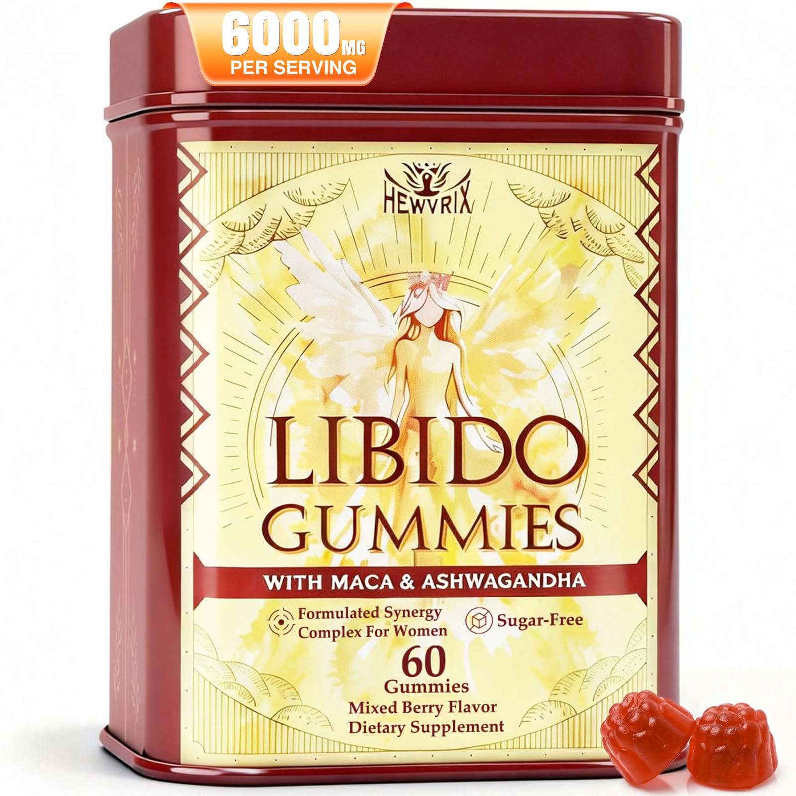 Libido Booster for Women with 1500mg Maca & 1000mg Ashwagandha, Vitamin D & B6, for Energy, Mood - Strongest Female Libido Booster + Hormone Balance for Women Cortisol Reducer | 0 Sugar, 60 Gummies Hewvrix uk supplements