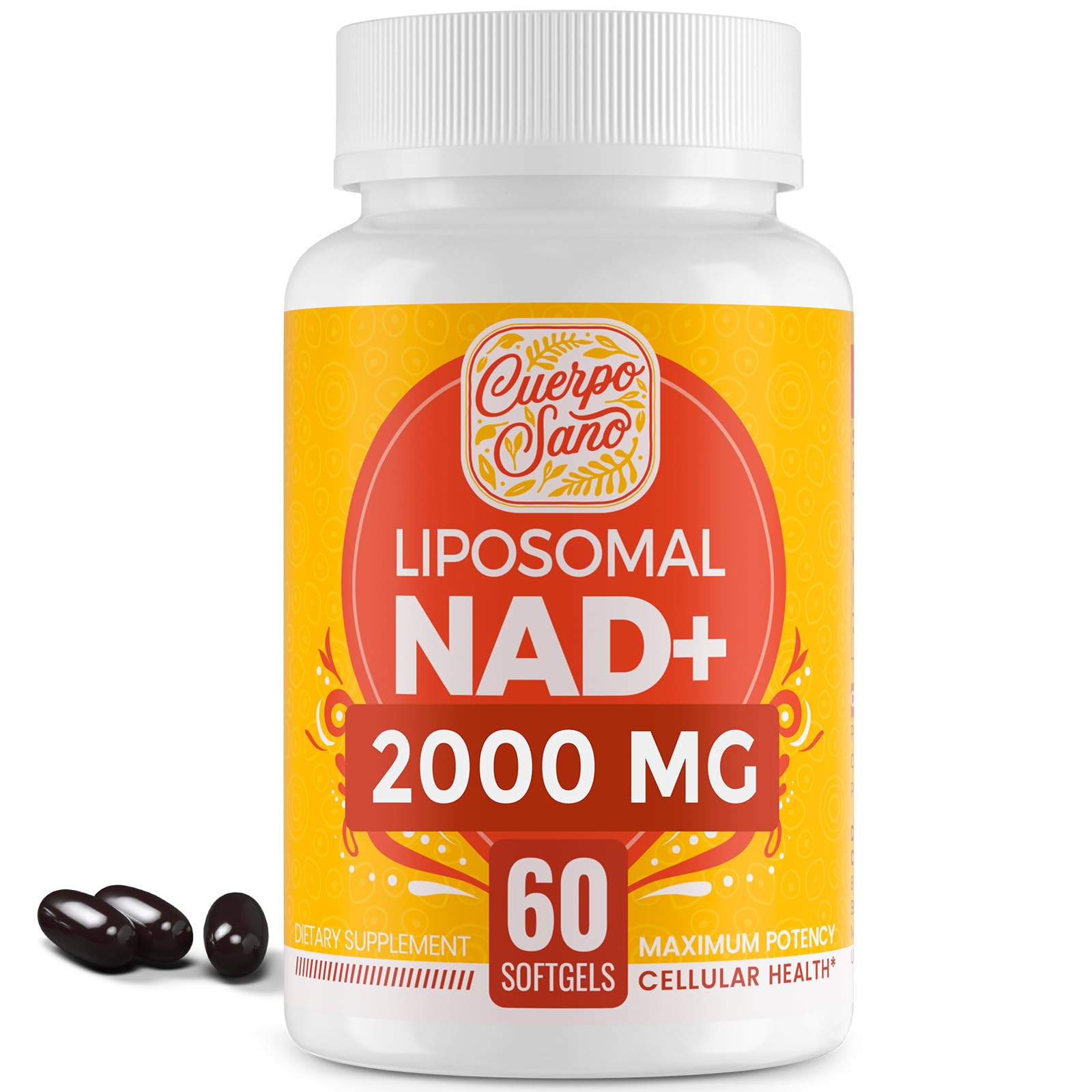 Cuerpo Sano 2000 MG NAD Supplement, Liposomal NAD+ with High Absorption, More Efficient Than Nicotinamide Riboside, Pure & Plus Boosting Supplement, Aging Defense, Metabolism & Cellular, 60 softgels Cuerpo Sano uk supplements