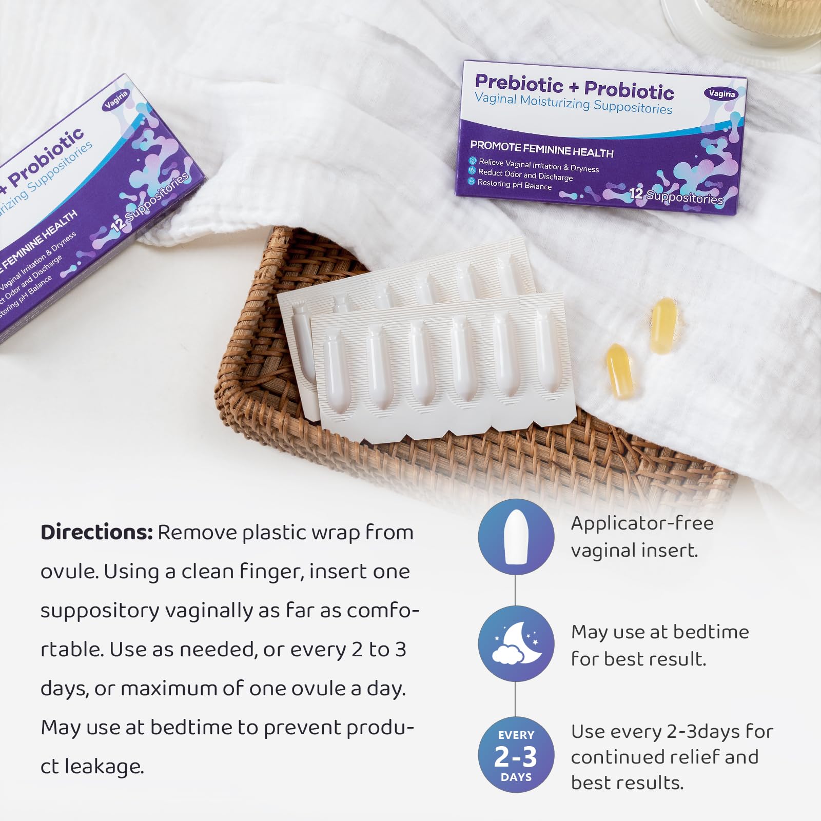 Vaginal Probiotic Suppositories, Prebiotic Infused with Hyaluronic Acid, Tea Tree, and Vitamin C&E Vagiria uk supplements