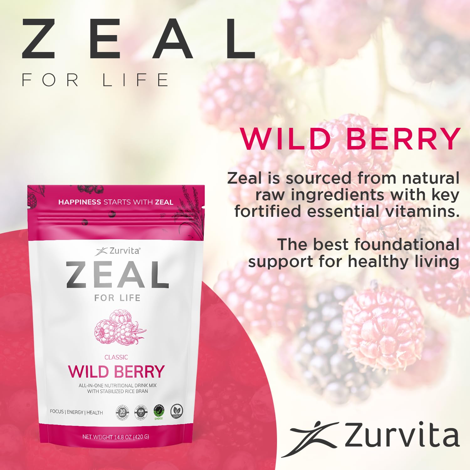 Zurvita - Zeal for Life 30-Day Wellness Bag - Wild Berry (Classic) - Nutritional Supplement for Vitality, Immunity, and Wellness - 420 Grams Zurvita uk supplements