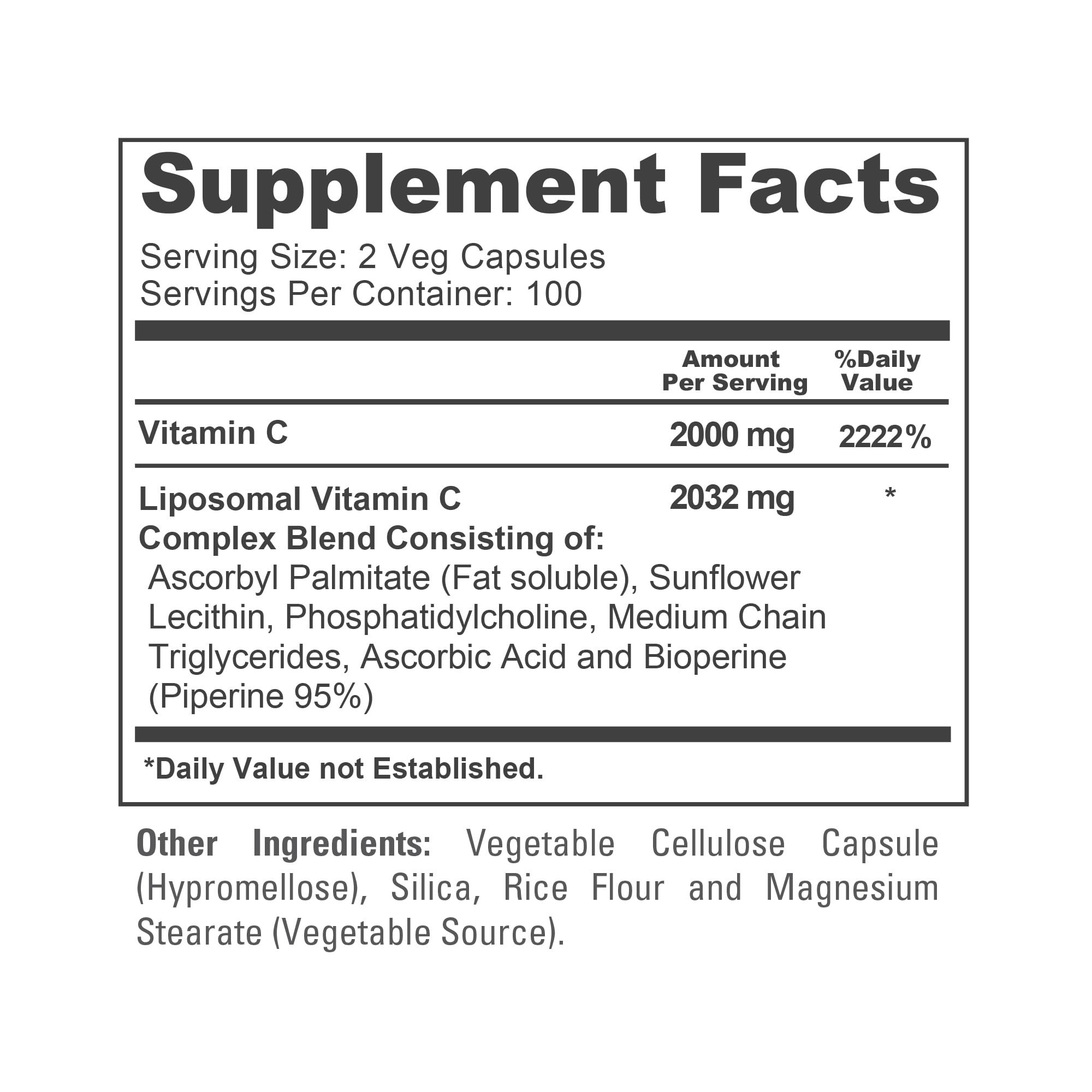 NusaPure Liposomal Vitamin C 2032mg - 200 Veggie Vegan Capsules, BioPerine - High Absorption Ascorbic Acid NusaPure uk supplements