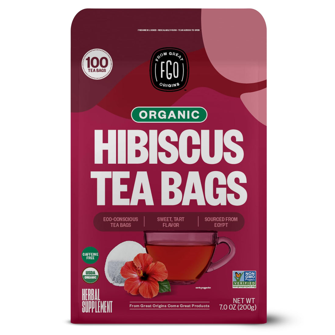 FGO Organic Hibiscus Tea, Eco-Conscious Tea Bags, 100 Count, Packaging May Vary FGO uk supplements