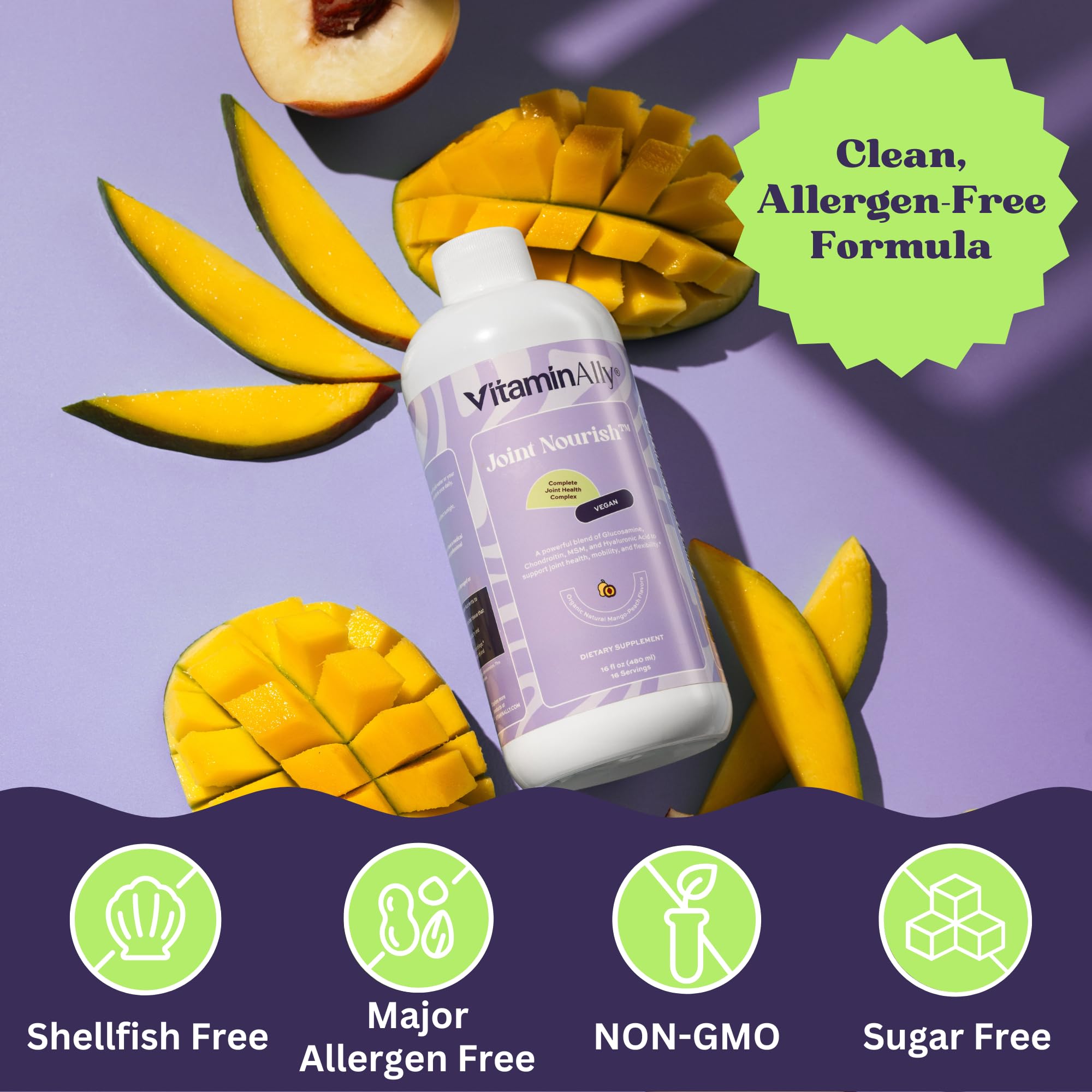 Joint Nourish – 100% Vegan Liquid Joint Supplement | Vegan Glucosamine, Chondroitin, MSM, Hyaluronic Acid & Vitamin C | Mango-Peach | Supports Joint Mobility, Cartilage & Skin | Sugar-Free,16 Servings Vitaminally uk supplements
