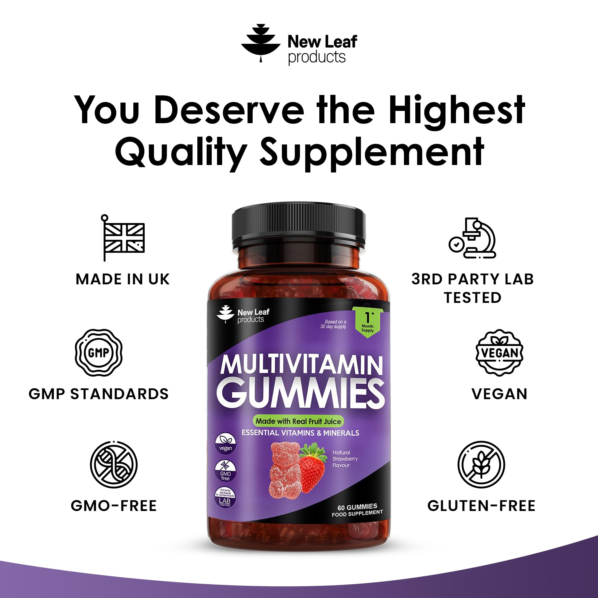 Multivitamin Gummies High Strength for Men Women - Vegetarian +14 Essential Vitamins NEW LEAF PRODUCTS uk supplements