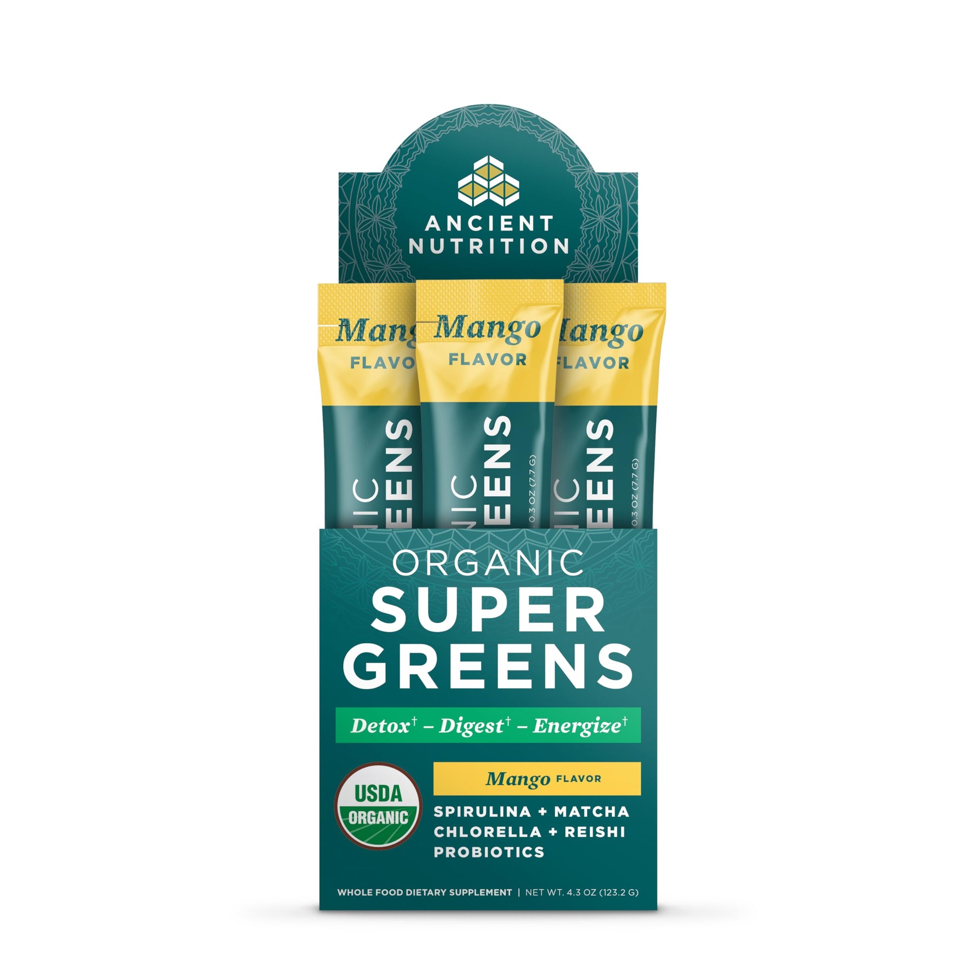 Ancient Nutrition SuperGreens Powder with Probiotics, Organic Mango Flavor Greens, Made from Real Fruits, Vegetables and Herbs, Digestive and Energy Support, 16 Stick Packs, 4.3oz Ancient Nutrition uk supplements