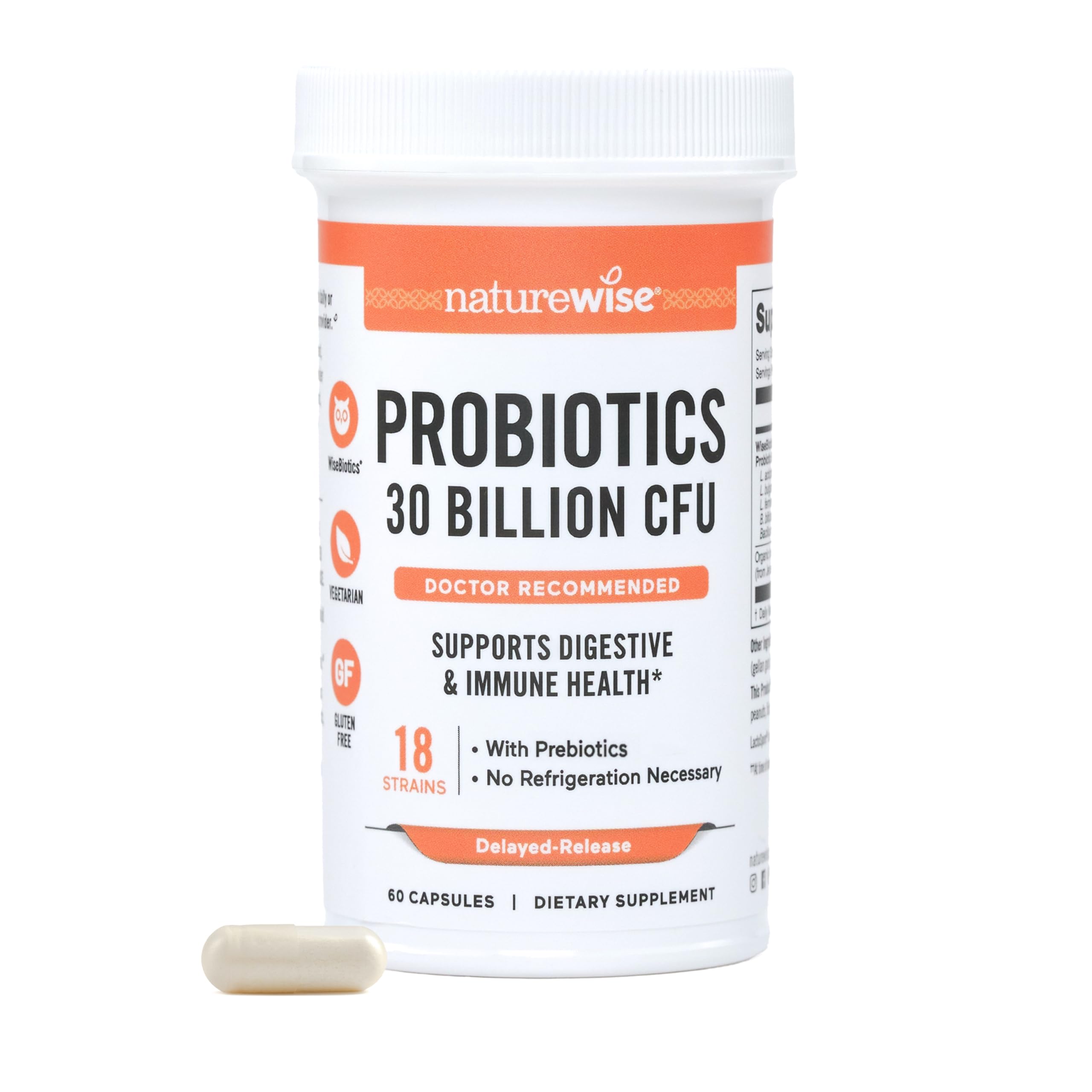 NatureWise Max Probiotics for Women & Men - 30 Billion CFU 18 Strains With Prebiotics - For Gut & Digestive Health - Delayed-Release Capsules, Gluten Free - 60 Capsules[2-Month Supply] NatureWise uk supplements