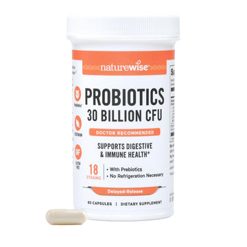 NatureWise Max Probiotics for Women & Men - 30 Billion CFU 18 Strains With Prebiotics - For Gut & Digestive Health - Delayed-Release Capsules, Gluten Free - 60 Capsules[2-Month Supply] NatureWise uk supplements