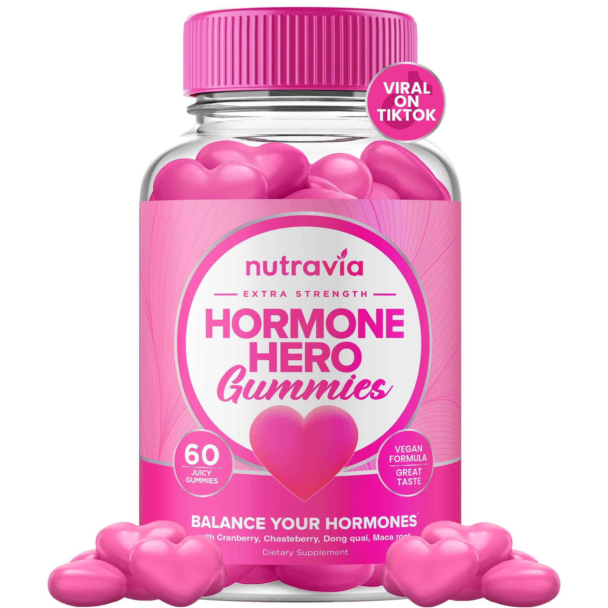 Hormone Balance For Women Gummies + PMS Relief Supplement - Supports Mood Swings, Clear Skin, Reduced Cramps and Bloating - Hormonal PMS Gummies PCOS Vitamin with Cranberry, Dong Quai (60 Gummies) Nutravia uk supplements