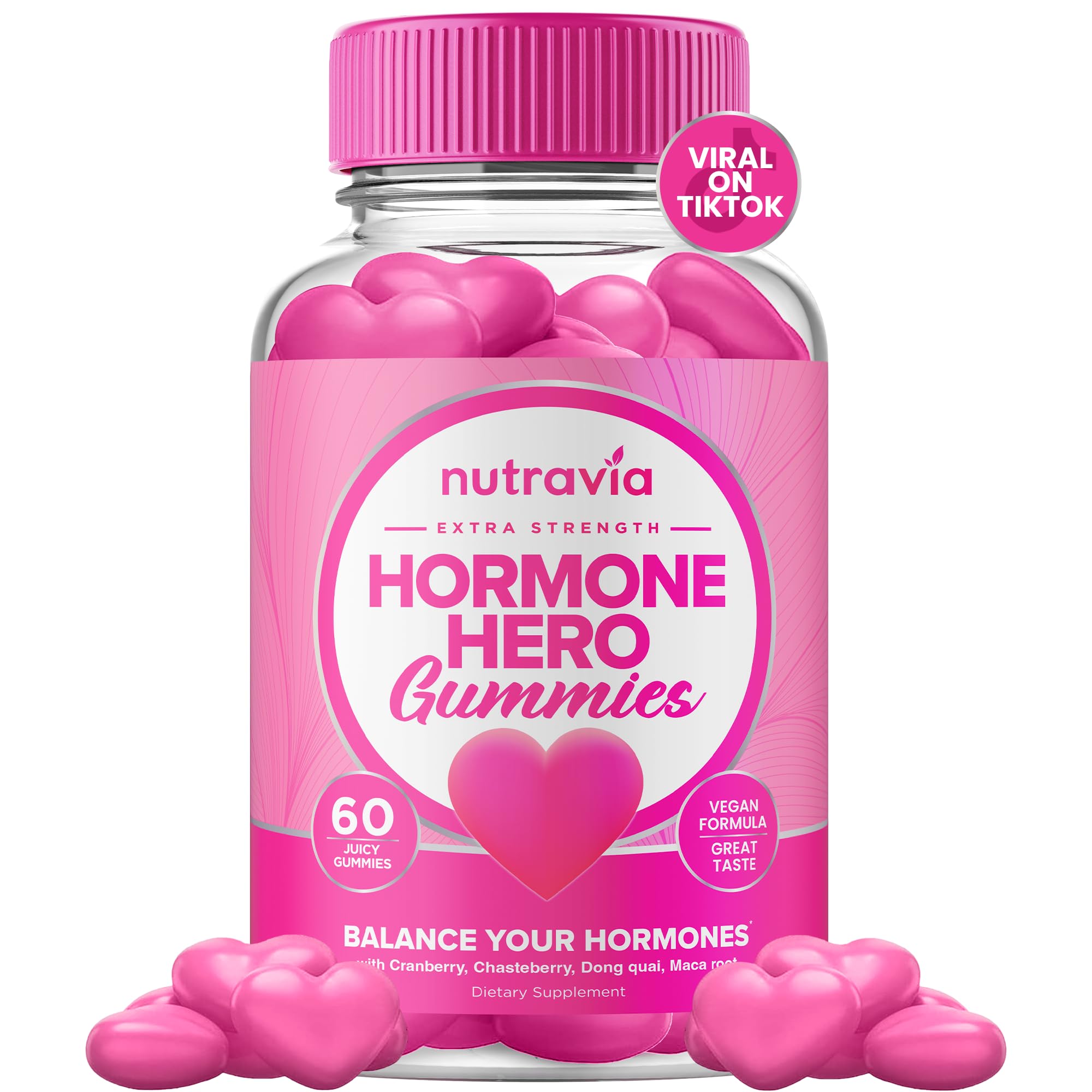 Hormone Balance For Women Gummies + PMS Relief Supplement - Supports Mood Swings, Clear Skin, Reduced Cramps and Bloating - Hormonal PMS Gummies PCOS Vitamin with Cranberry, Dong Quai (60 Gummies) Nutravia uk supplements