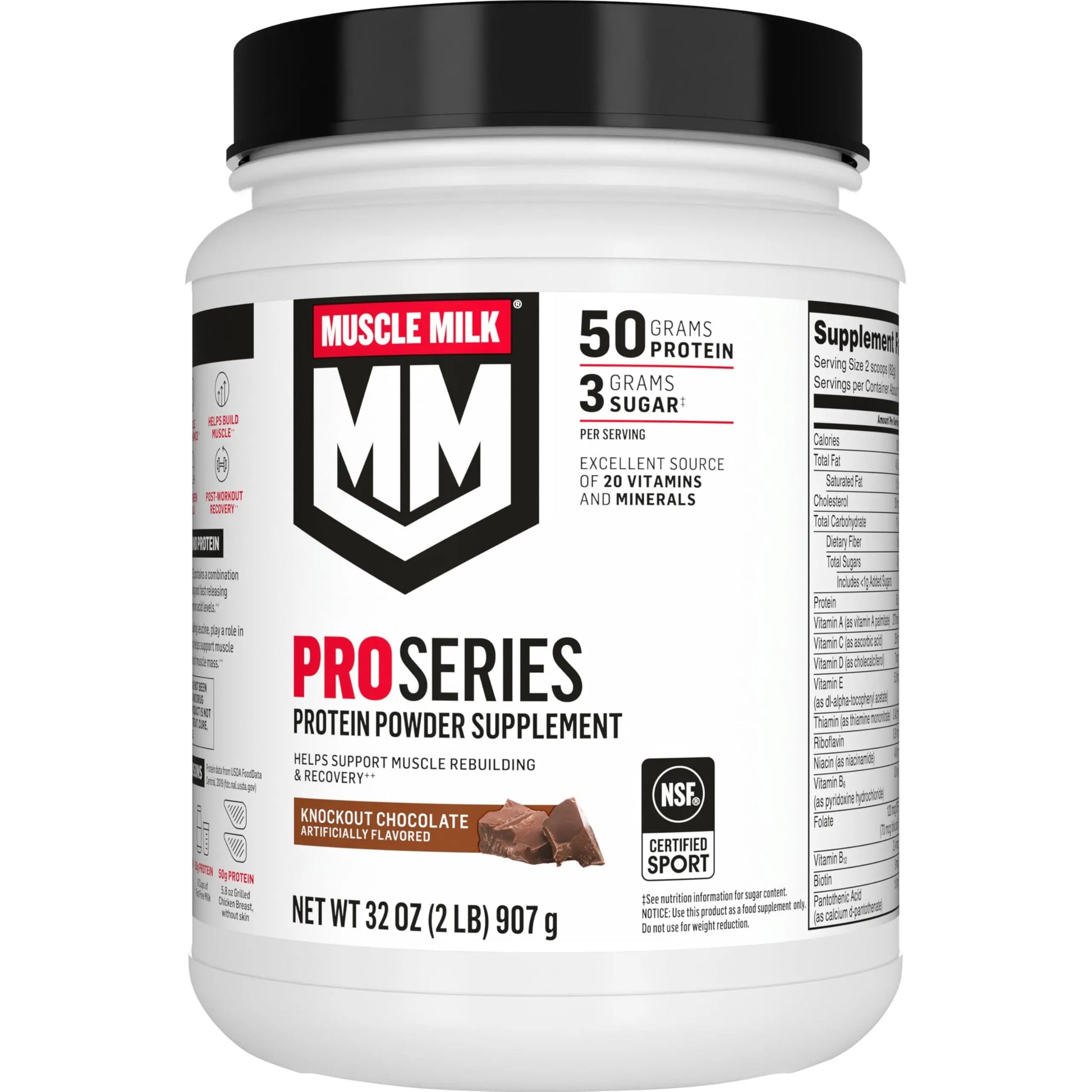Muscle Milk Pro Series Protein Powder Supplement,Knockout Chocolate,2 Pound,11 Servings,50g Protein,3g Sugar,20 Vitamins & Minerals,NSF Certified for Sport,Workout Recovery,Packaging May Vary Muscle Milk uk supplements