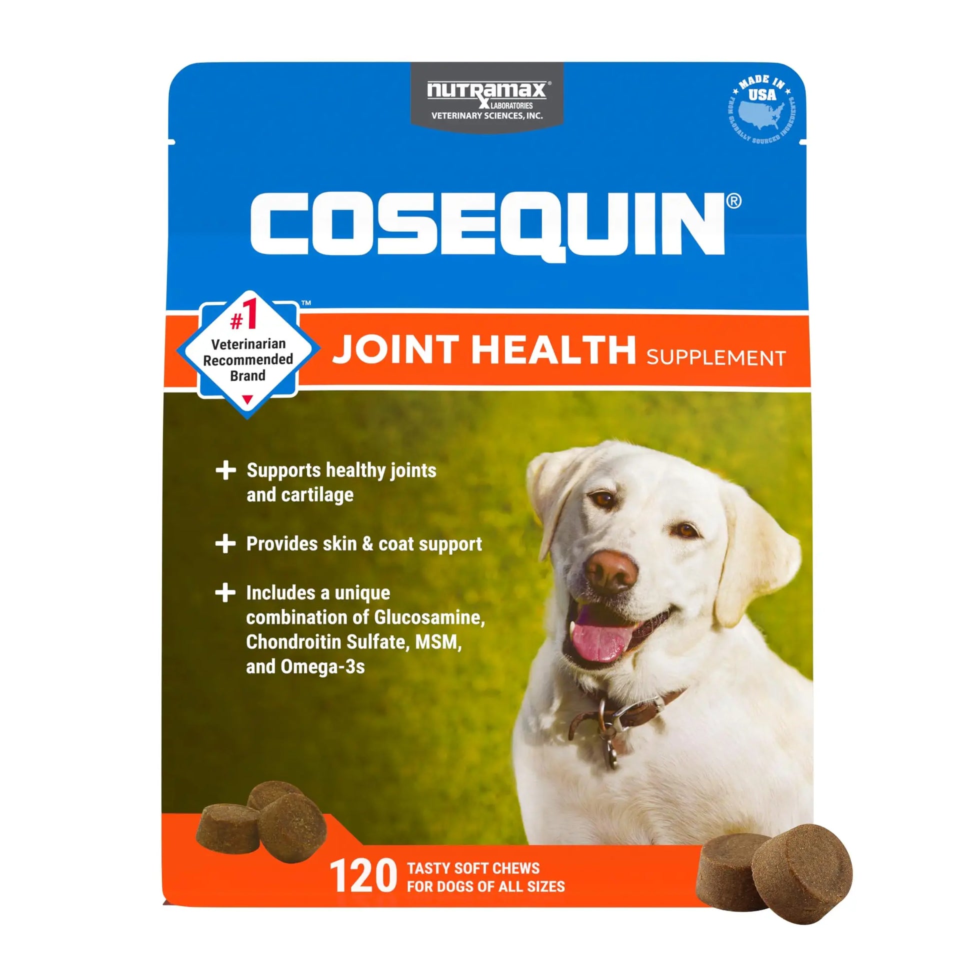 Nutramax Cosequin for Dogs Joint Health Supplement, Contains Glucosamine, Plus Chondroitin, MSM and Omega-3s, Supports Joint and Skin and Coat Health, Soft Chews, 120 Count Nutramax Laboratories uk supplements